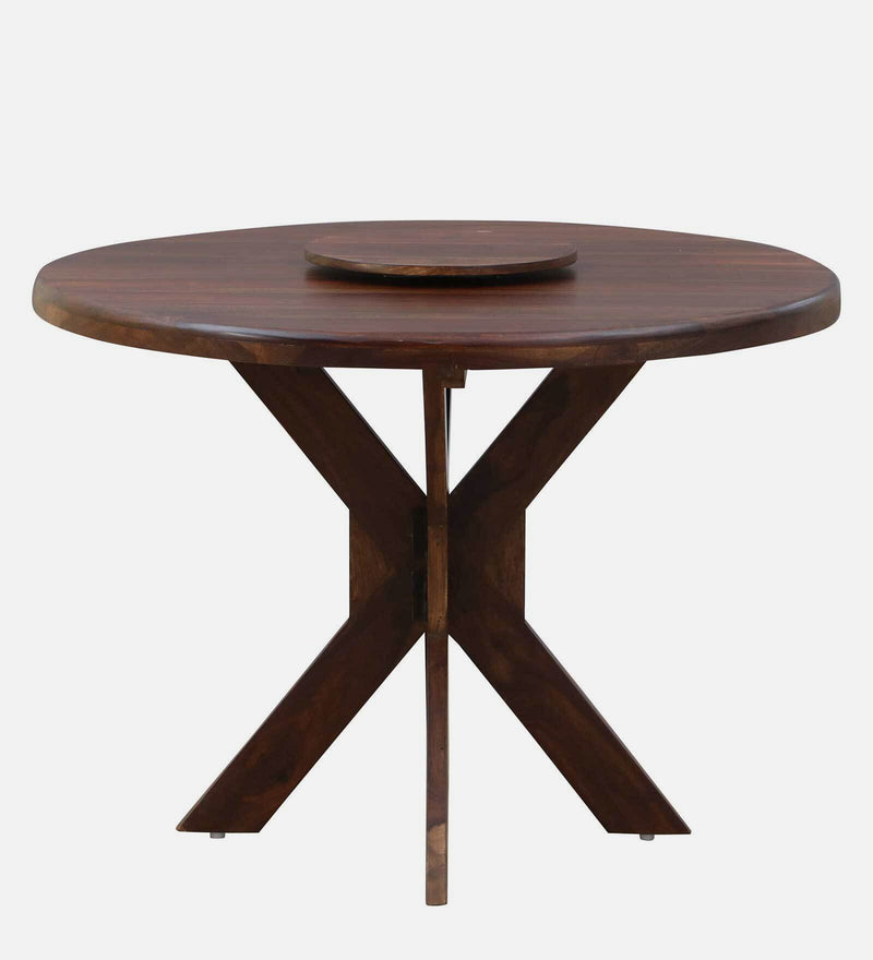 Drew Solid Wood 4 Seater Dining Set with Lazy Susan Top in Provincial Teak Finish by Rajwada