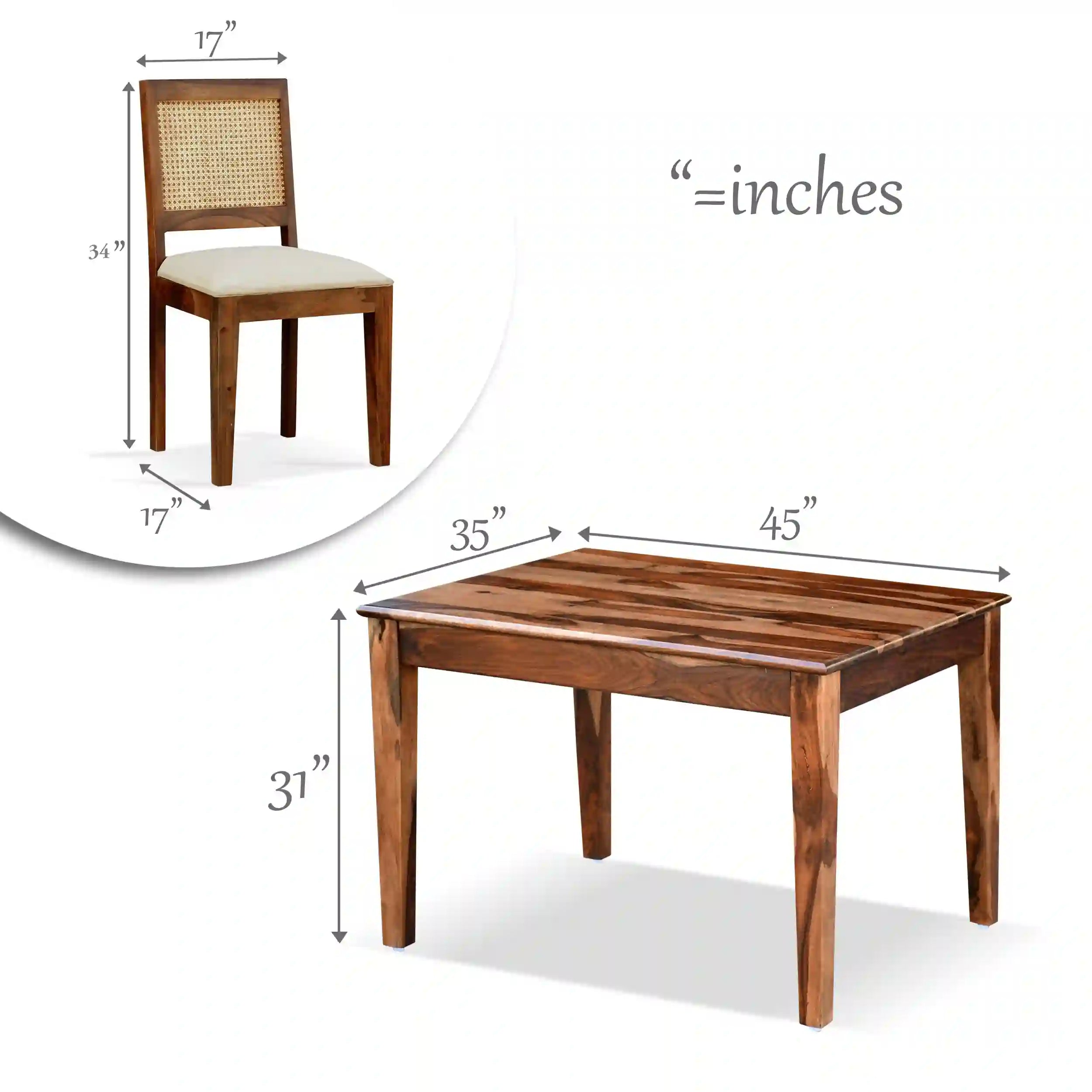 Cane four seater dining set with solid wood frame modern stylish furniture