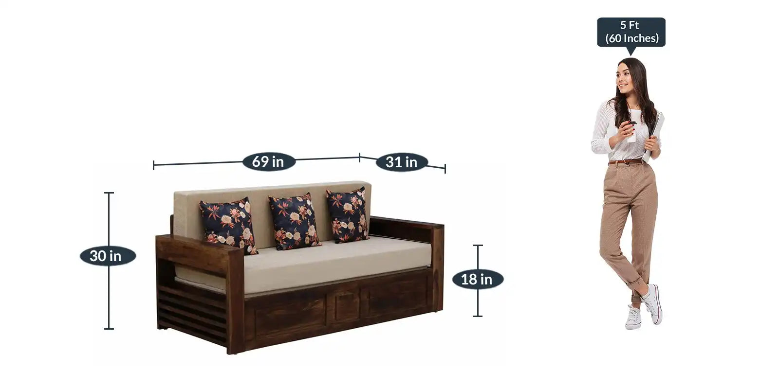 Capri compact sofa bed solid wood sheesham small space furniture