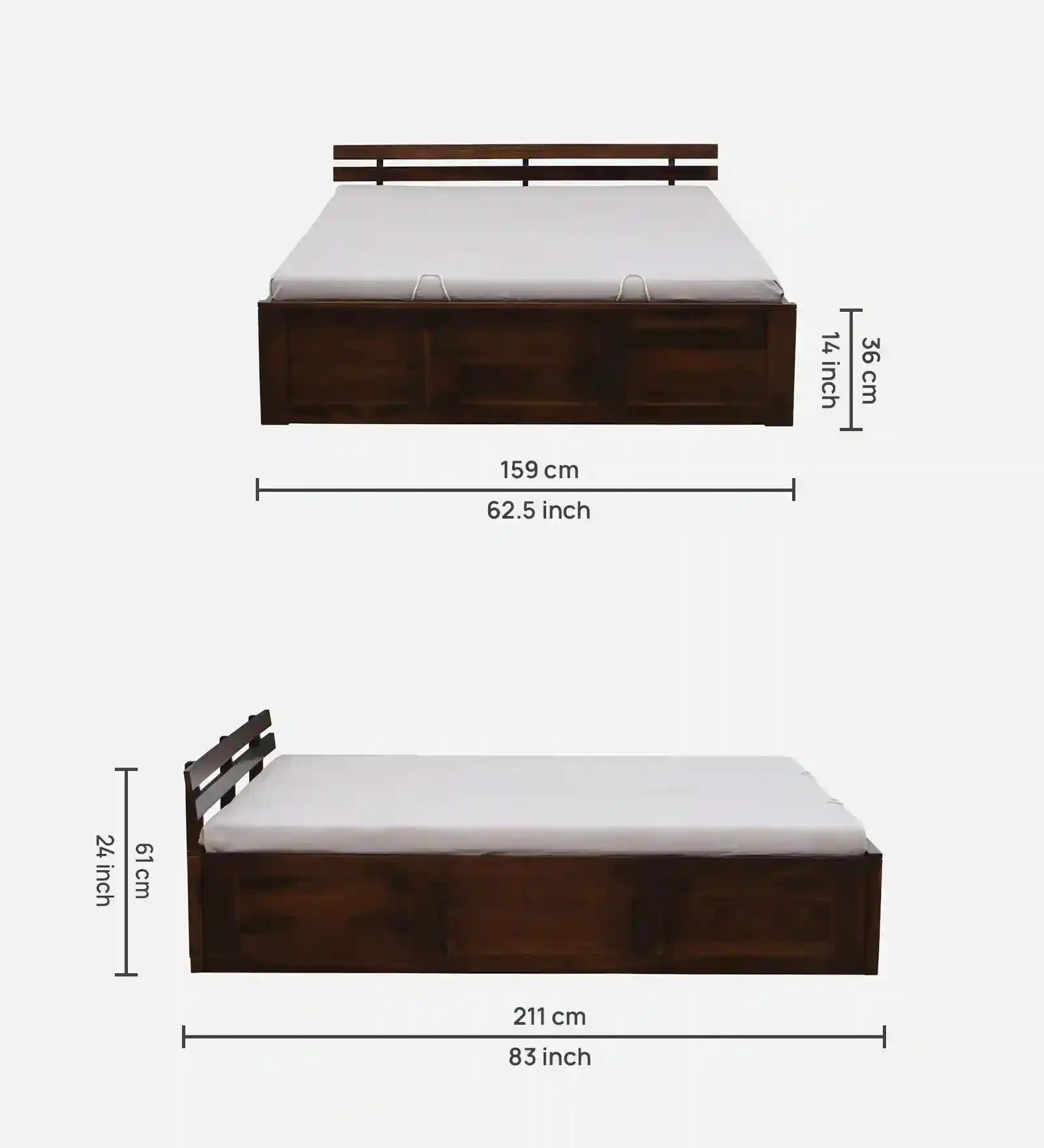 Vriksha solid wood queen size bed with hydraulic storage bedroom use