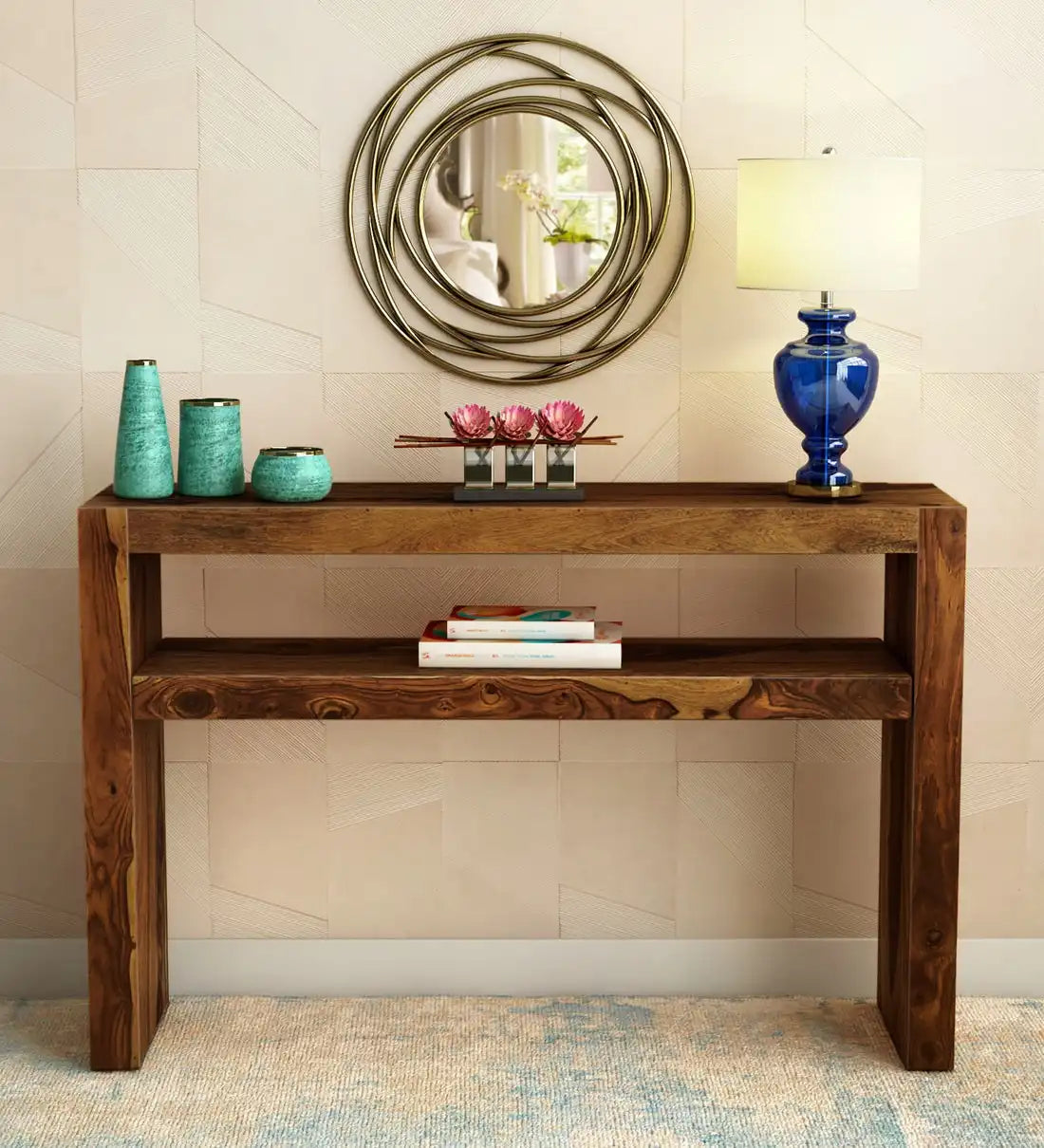 Compact console table in solid wood for small space furniture solution