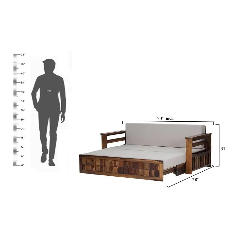 Convertible wooden sofa cum bed sheesham storage space saving unit