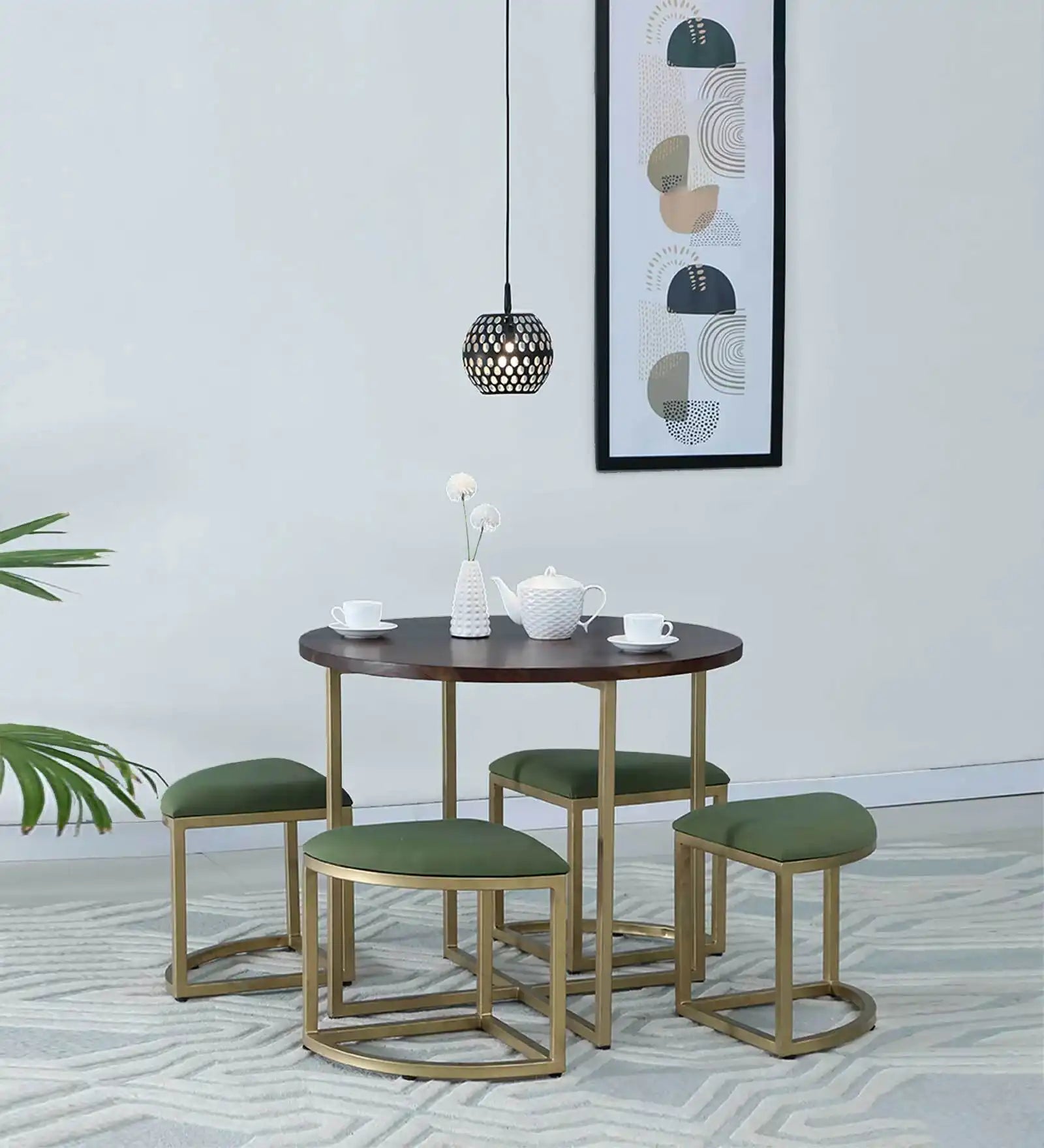 Delaware solid sheesham wood four seater dining table set premium wooden furniture India