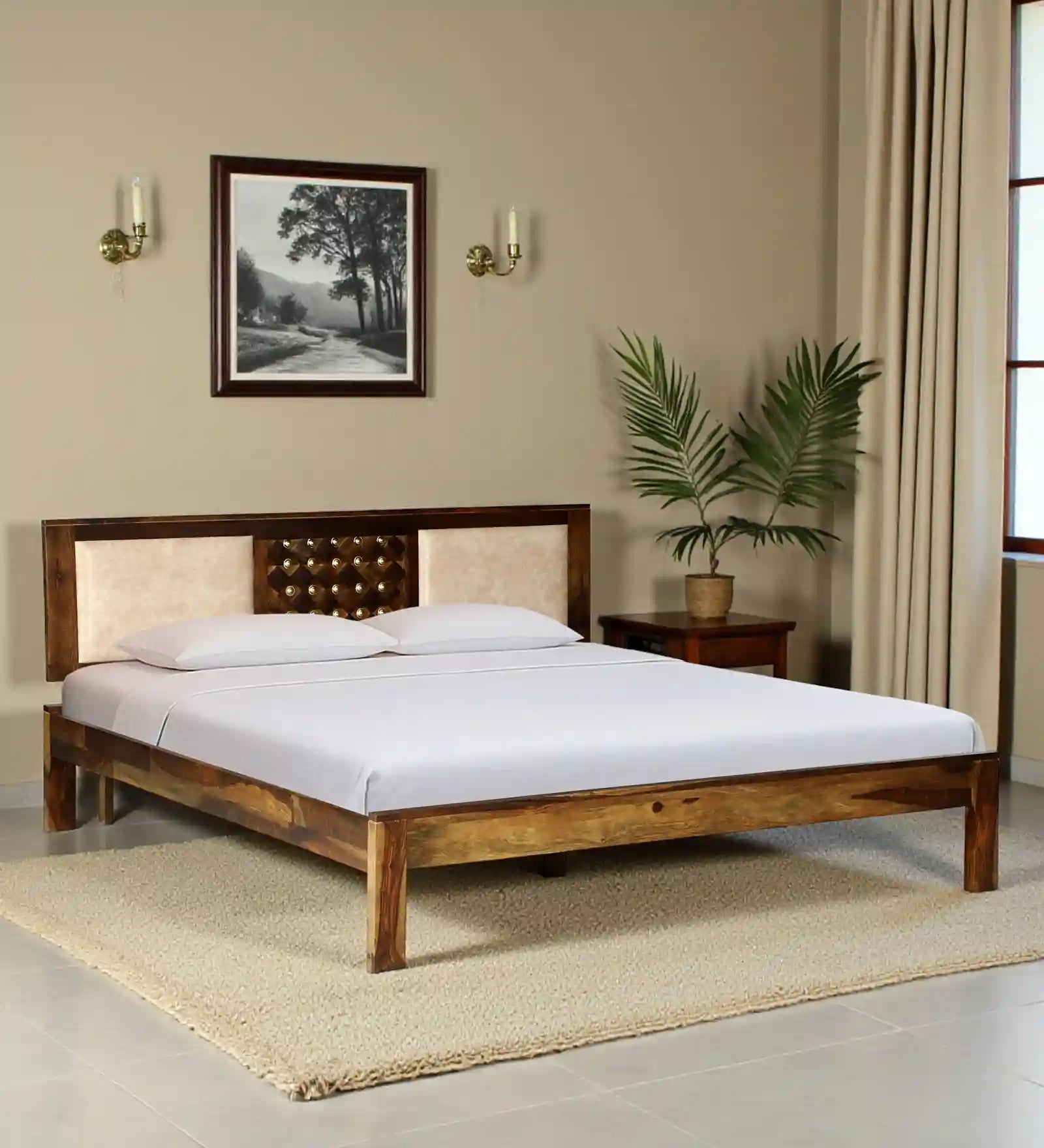 Bakhra Solid Sheesham Wood Queen Size Bed Without Storage