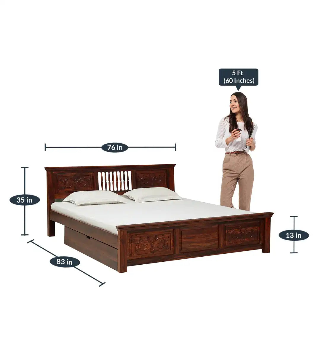 Devanti classic wooden king bed with storage solid wood