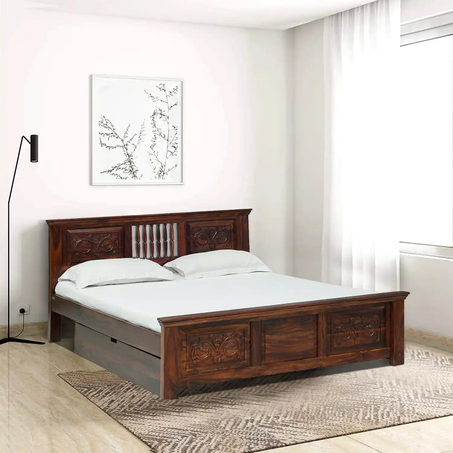 Devanti sheesham wood king size bed with storage classic style