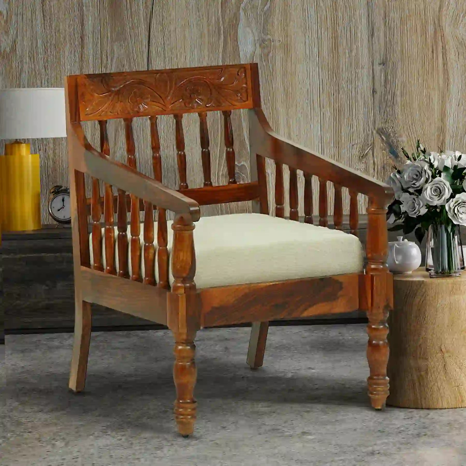 devanti sheesham wood sofa chair 1 seater modern traditional look