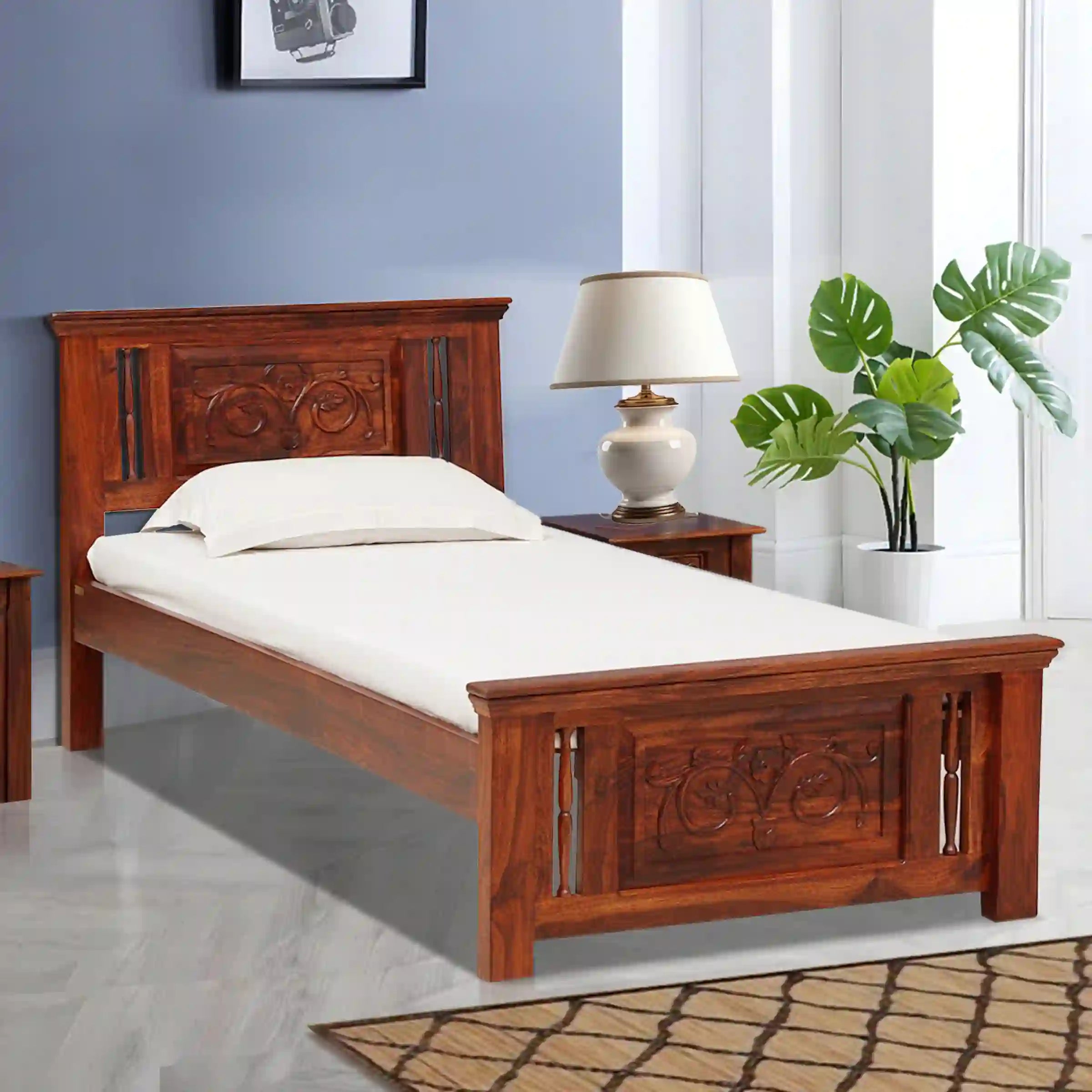 Devanti traditional solid wood single bed classic sheesham bed India