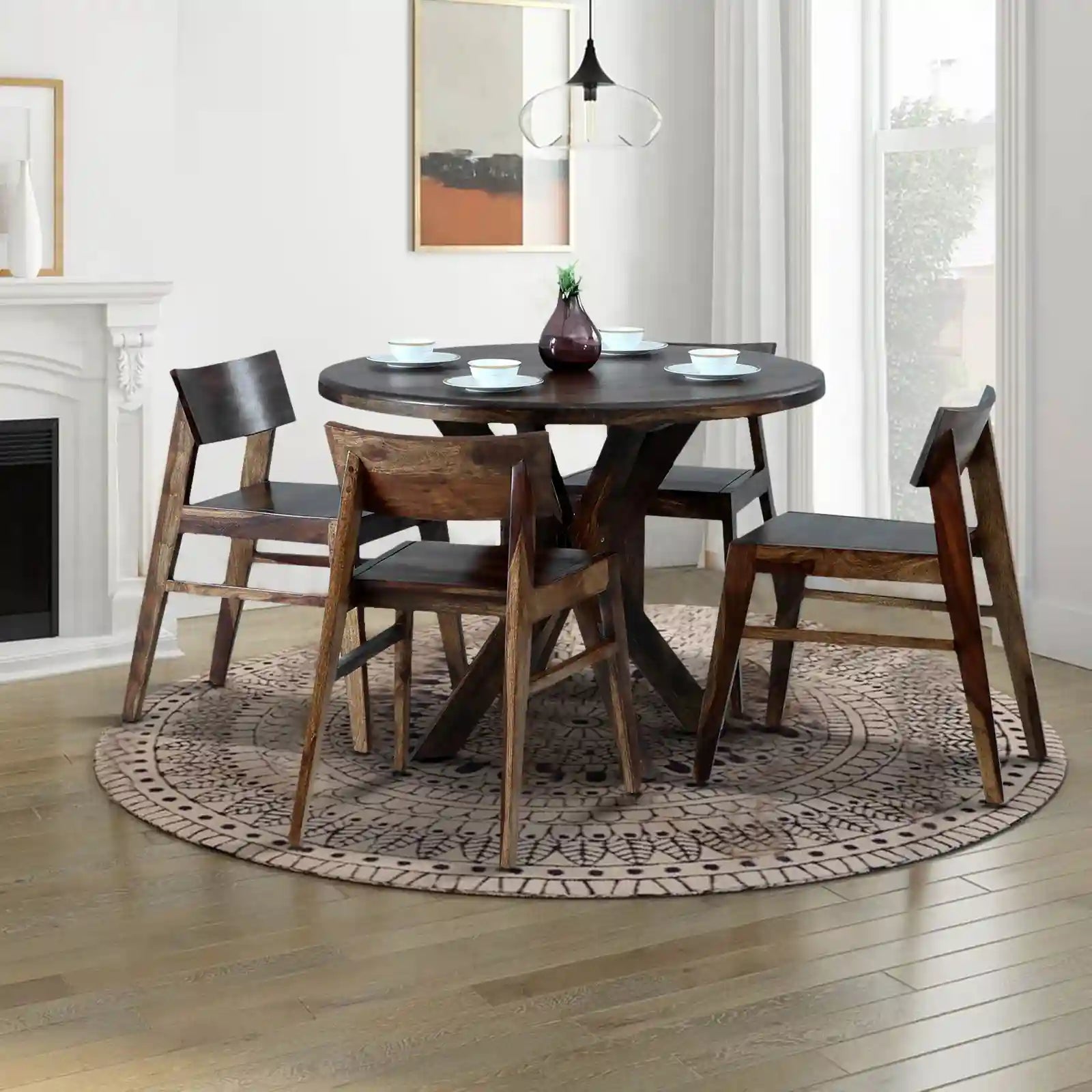 Drew solid sheesham dining set four seater heavy build premium furniture India