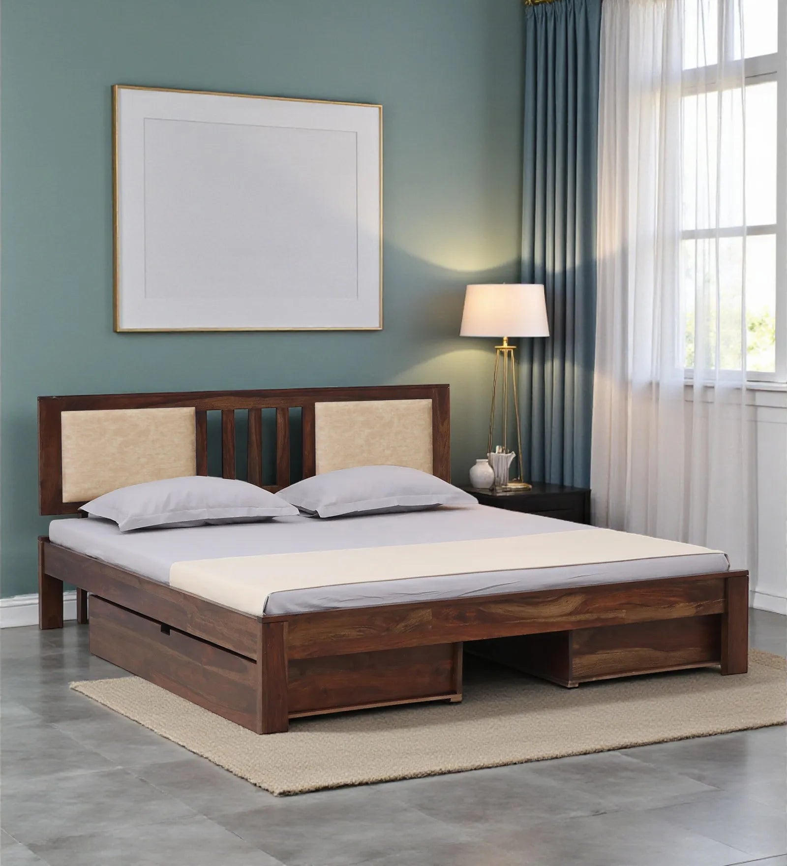 sheesham wood king size drawer storage bed frame solid wood india