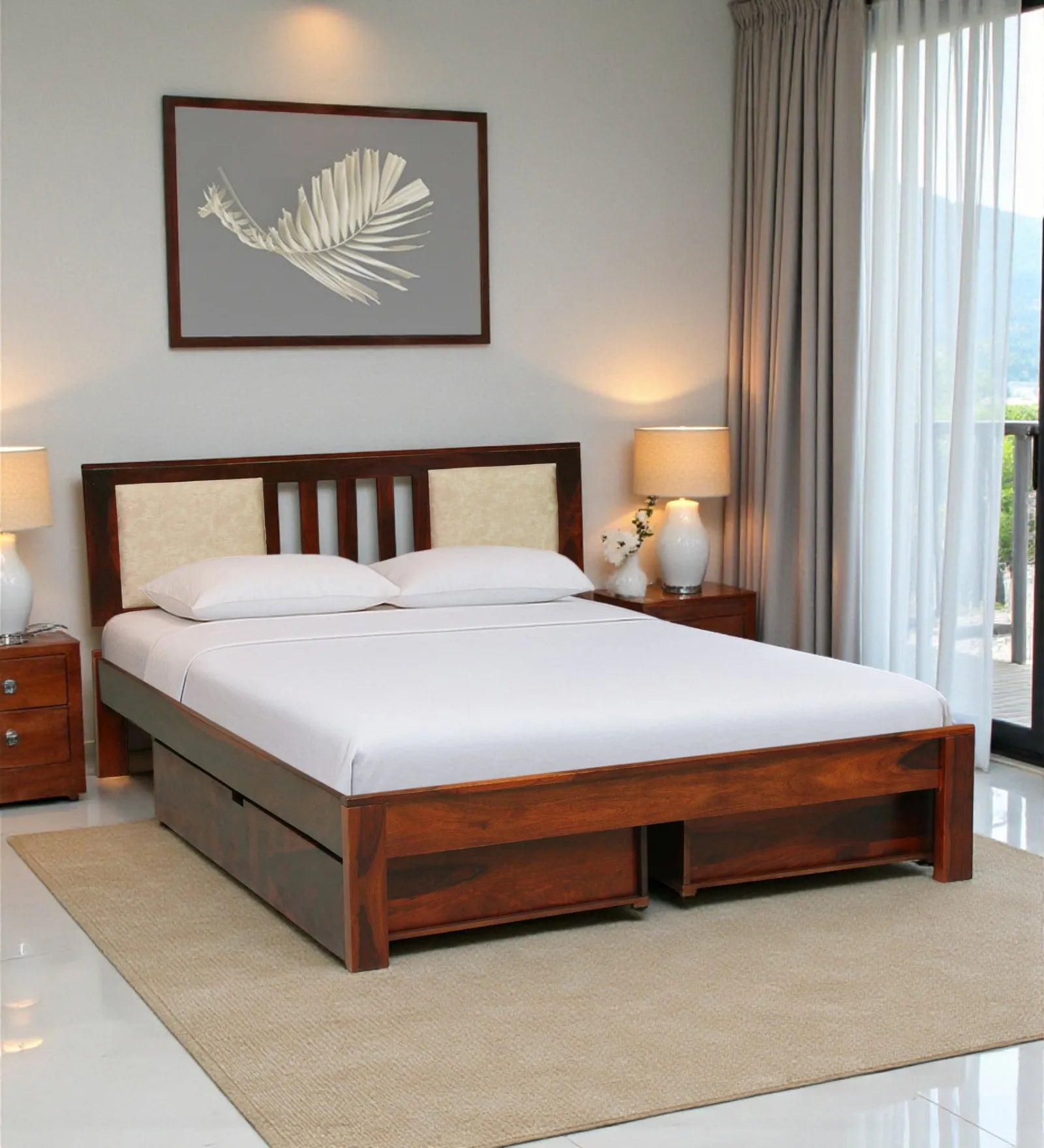 sheesham wood king size drawer storage bed frame solid wood india