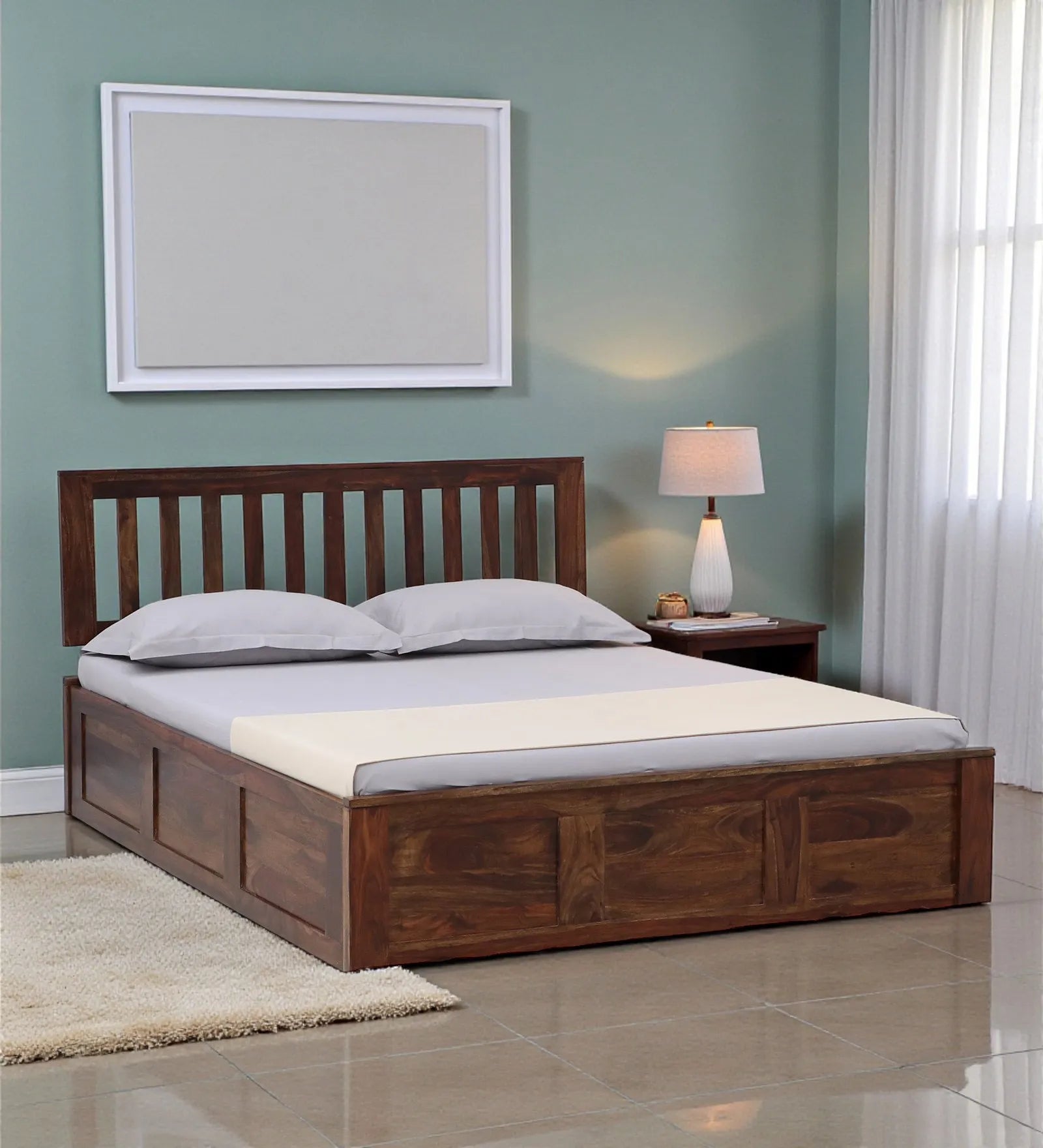 sheesham wood queen size box storage bed frame solid wood india