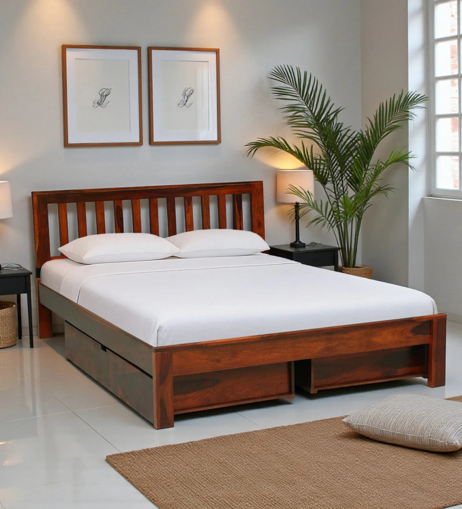 sheesham wood king size drawer storage bed base structure india
