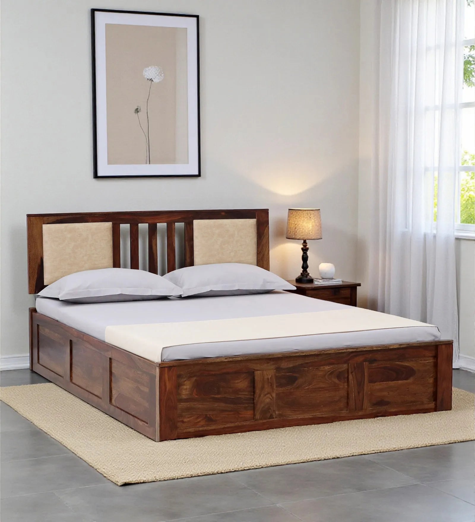 sheesham wood queen size box storage bed frame solid wood india