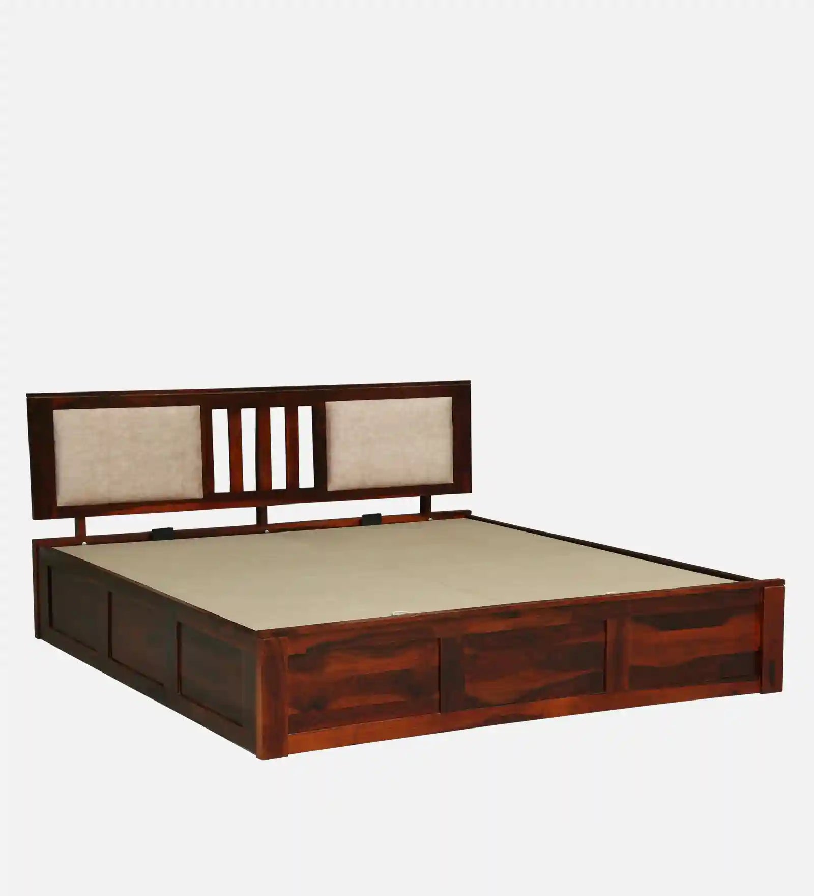 Druma solid sheesham wood queen size bed with hydraulic storage modern