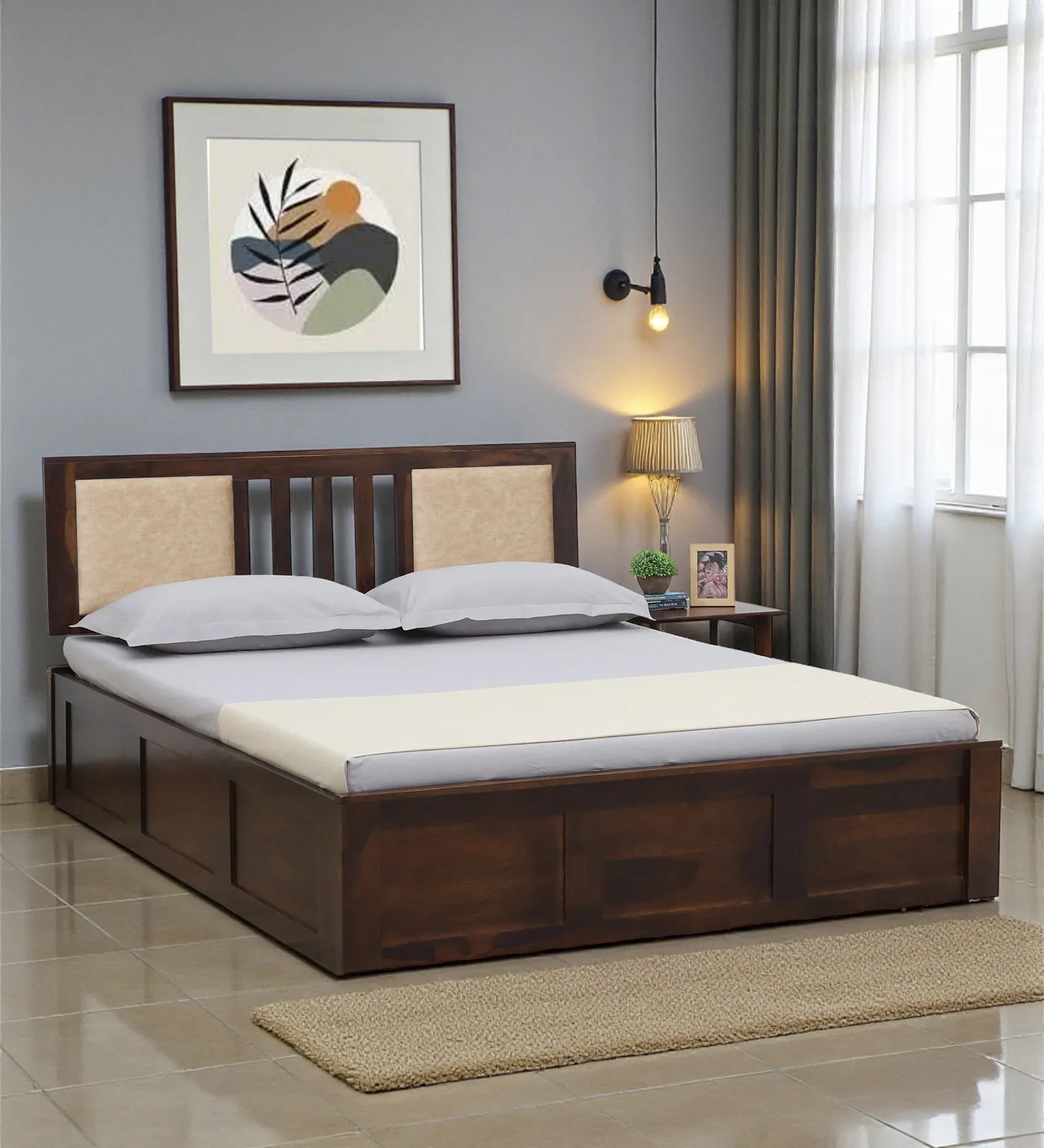 Druma solid wood king bed hydraulic storage strong support frame