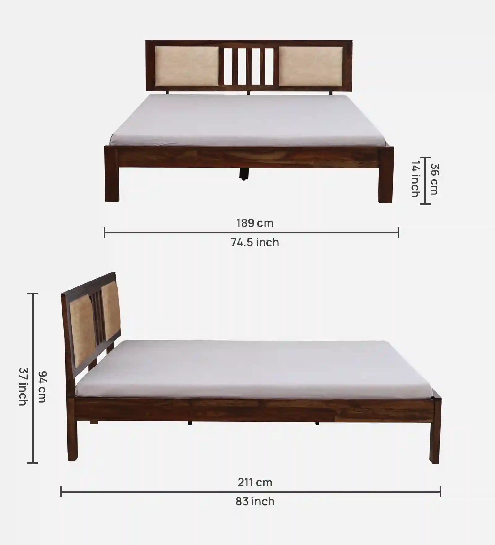 druma king size solid sheesham wood bed without storage top view clean wooden finish