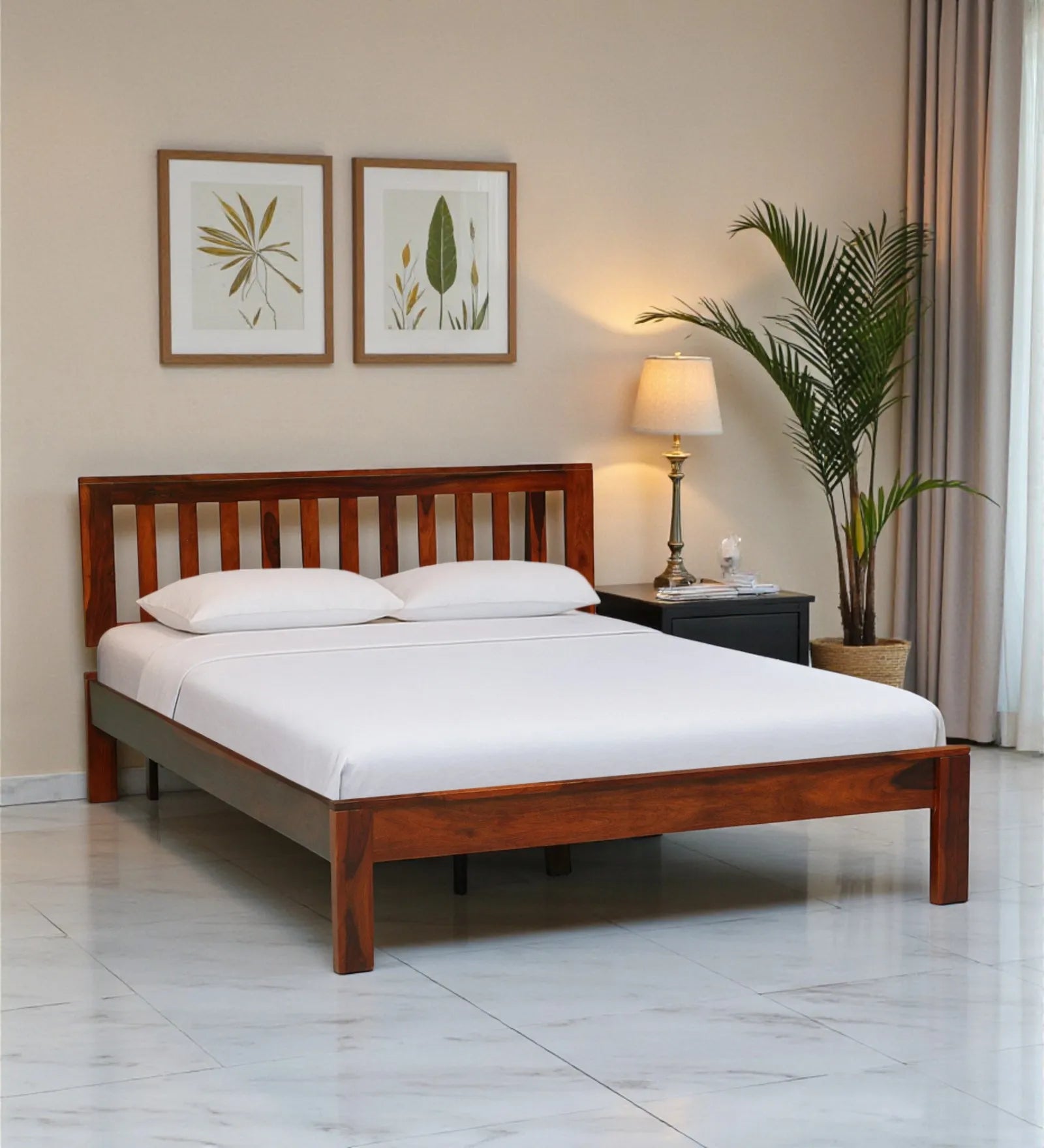 druma solid wood queen size bed without storage front view modern sheesham wood design