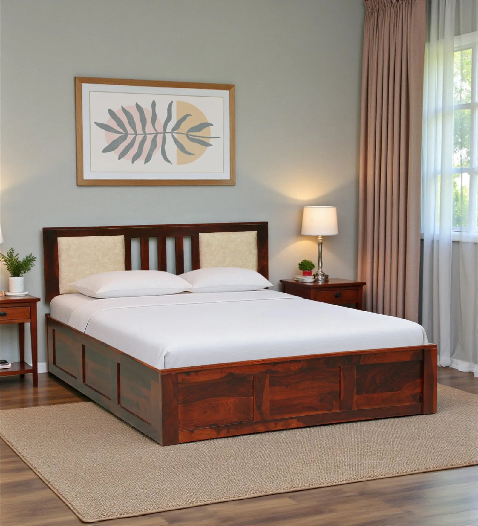 sheesham wood queen size box storage bed frame solid wood india