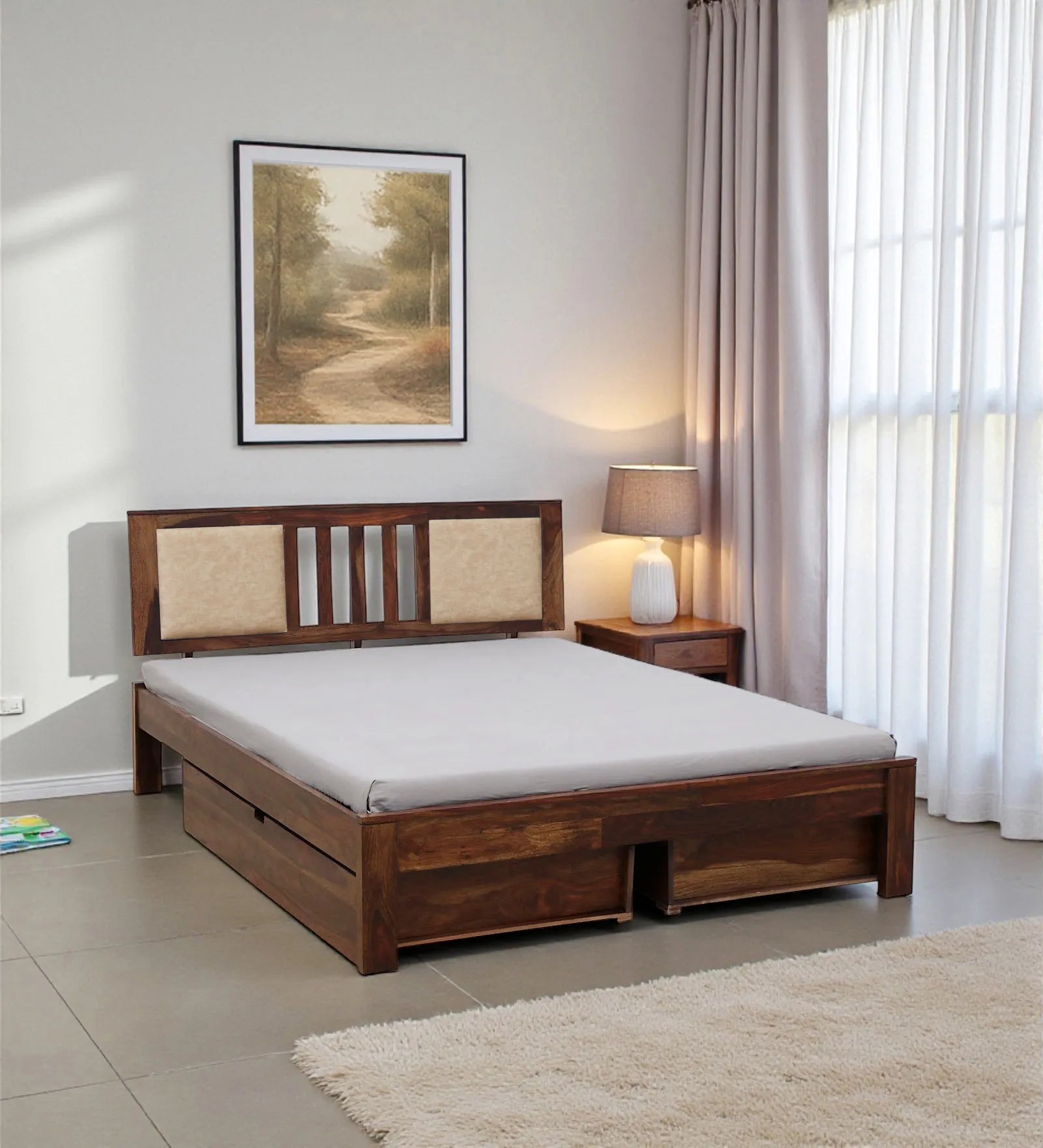 sheesham wood queen size drawer storage bed sleep base structure india