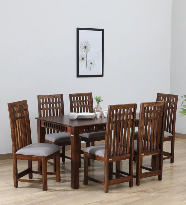 Oasis Solid Wood 6 Seater Dining Set With Chair  In Provincial Teak Finish - By Rajwada