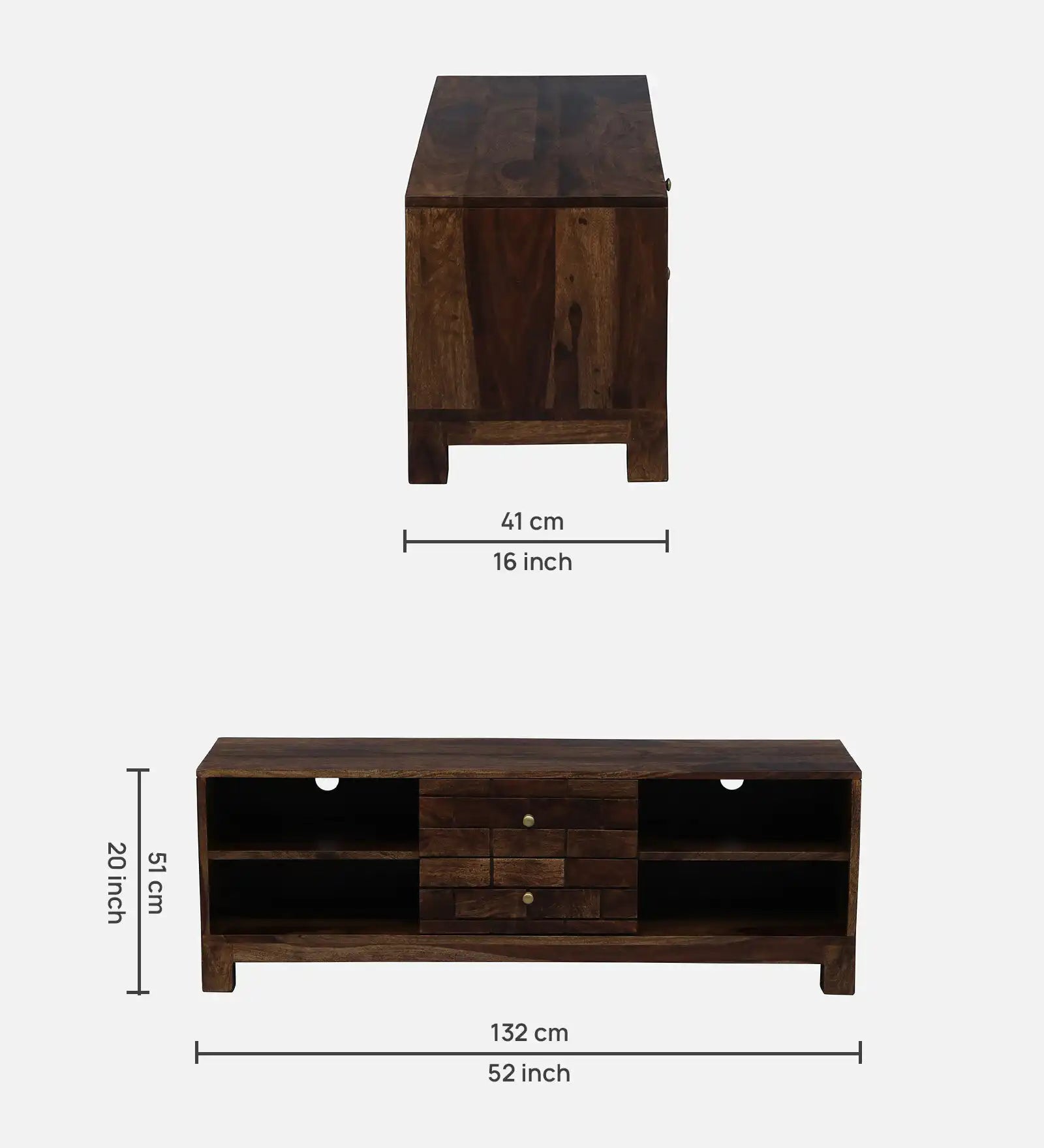 Durable sheesham wood tv unit two drawer solid tv cabinet Rudra