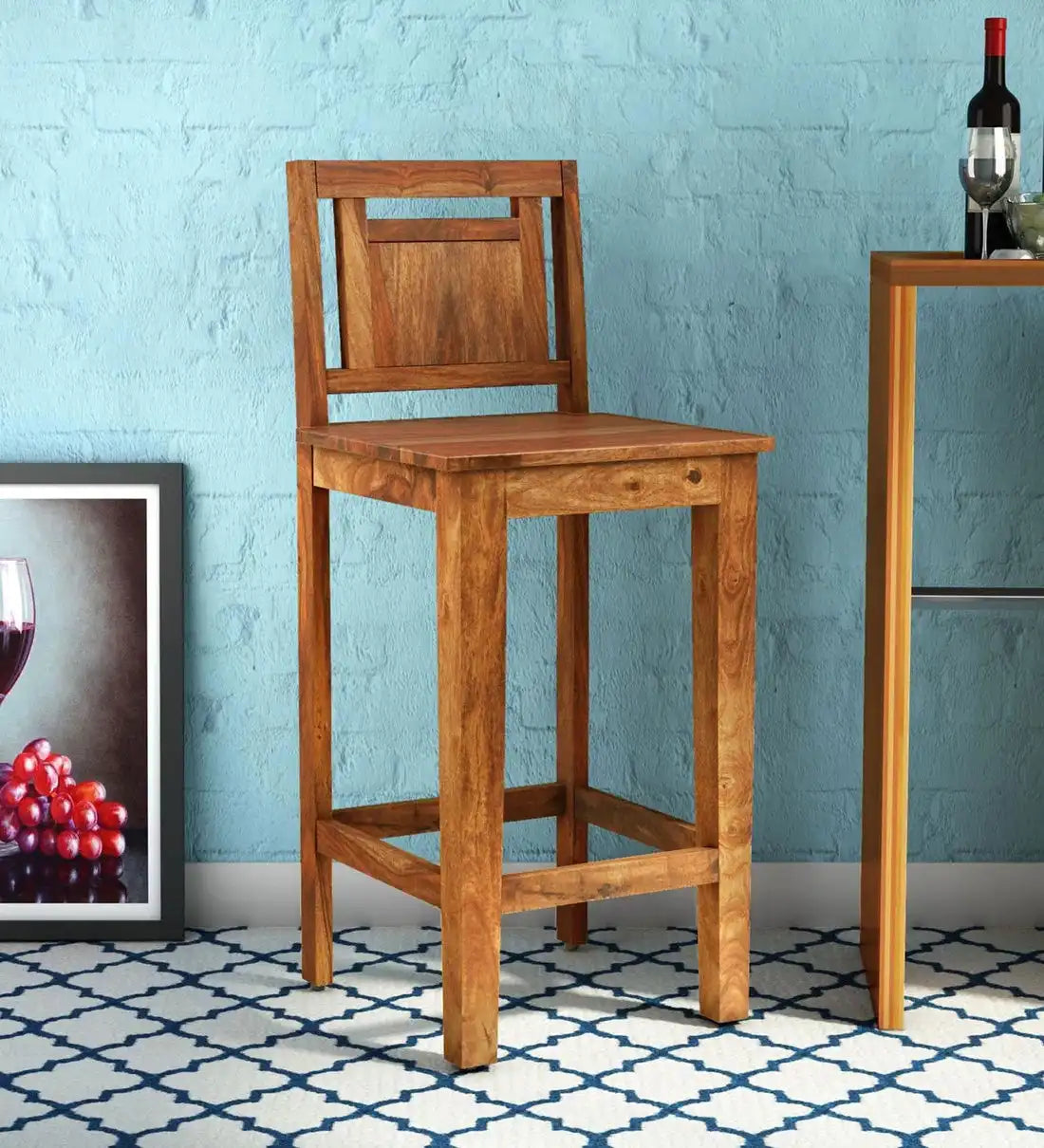 Durable solid wood bar chair in sheesham wood for long lasting seating