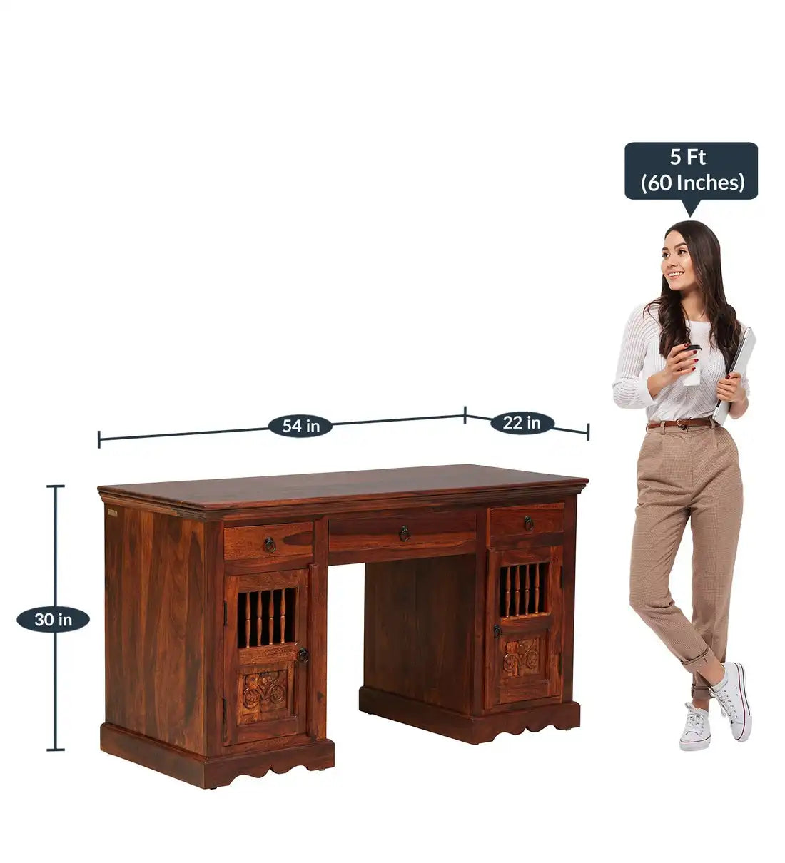 Durable traditional sheesham wood study table Devanti office desk