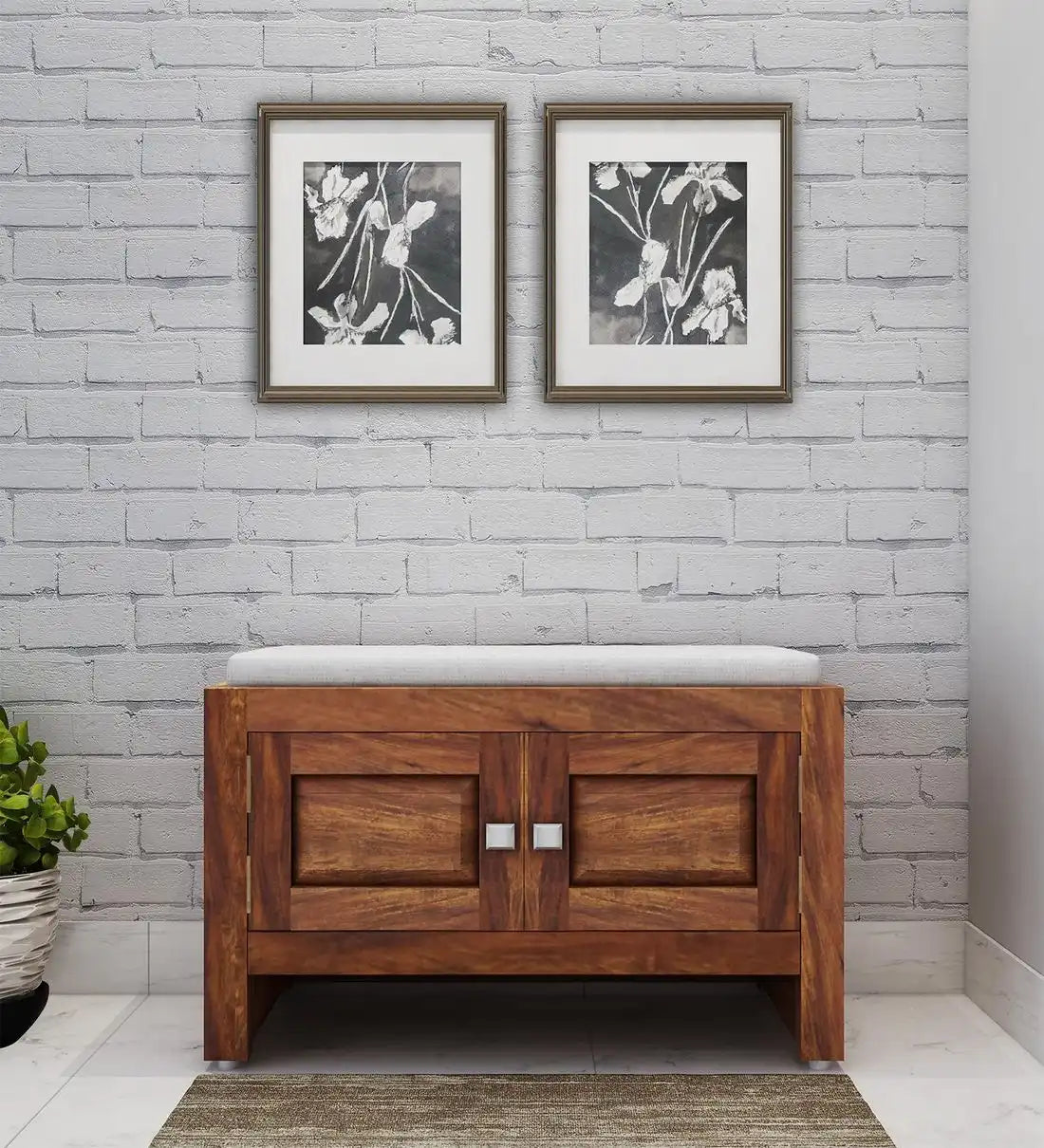 Edward solid wood sheesham shoe rack cabinet for modern Indian home furniture