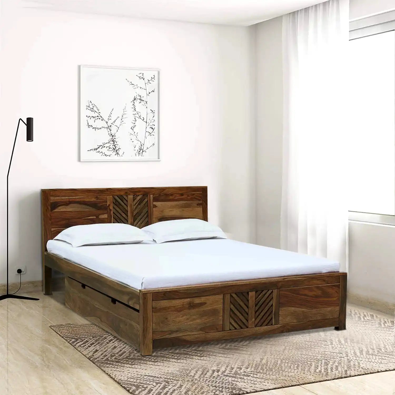 Elista sheesham wood queen bed drawer storage strong frame