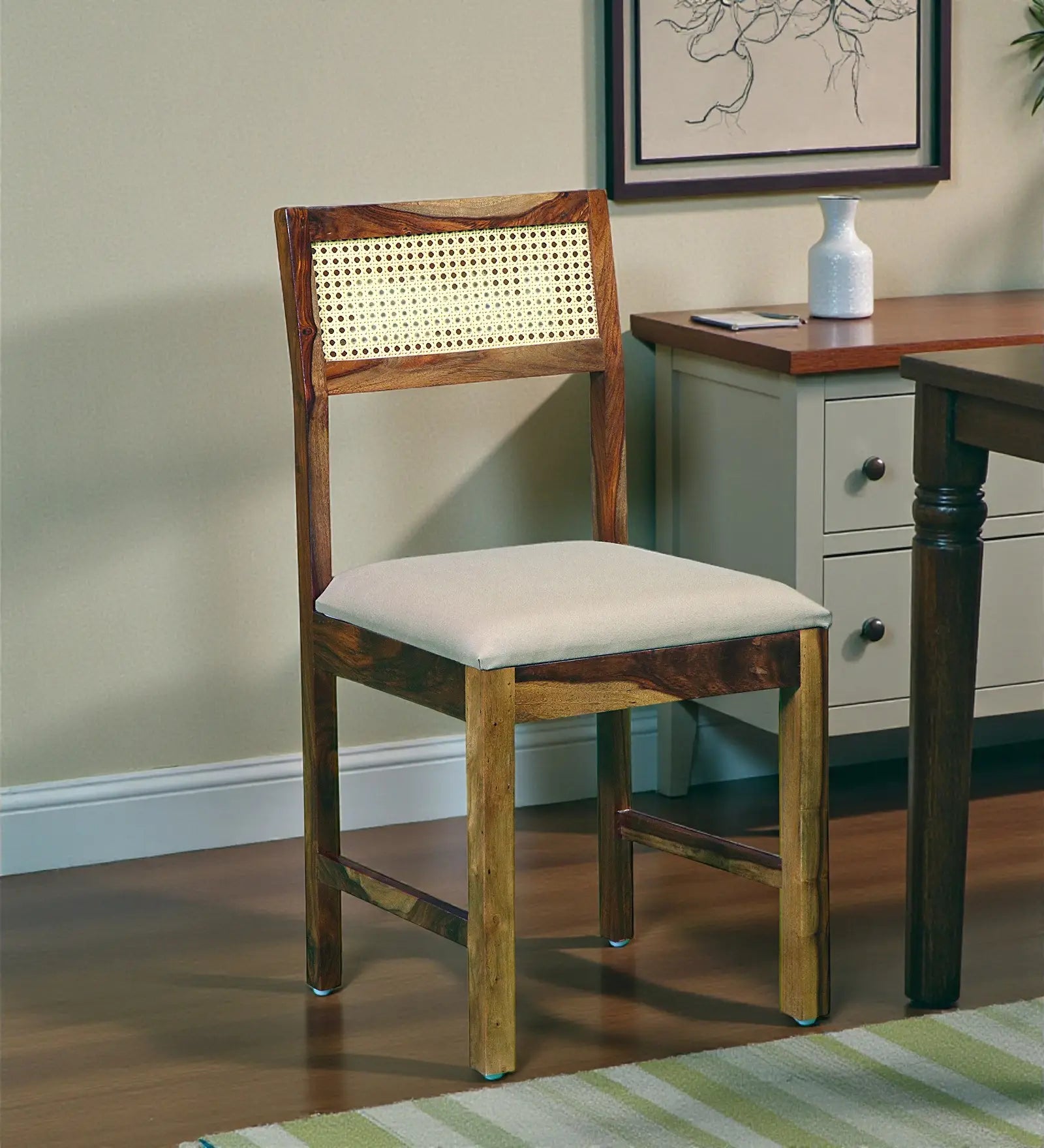 Rattan Sheesham Wood Dining Chairs (Set Of 2)