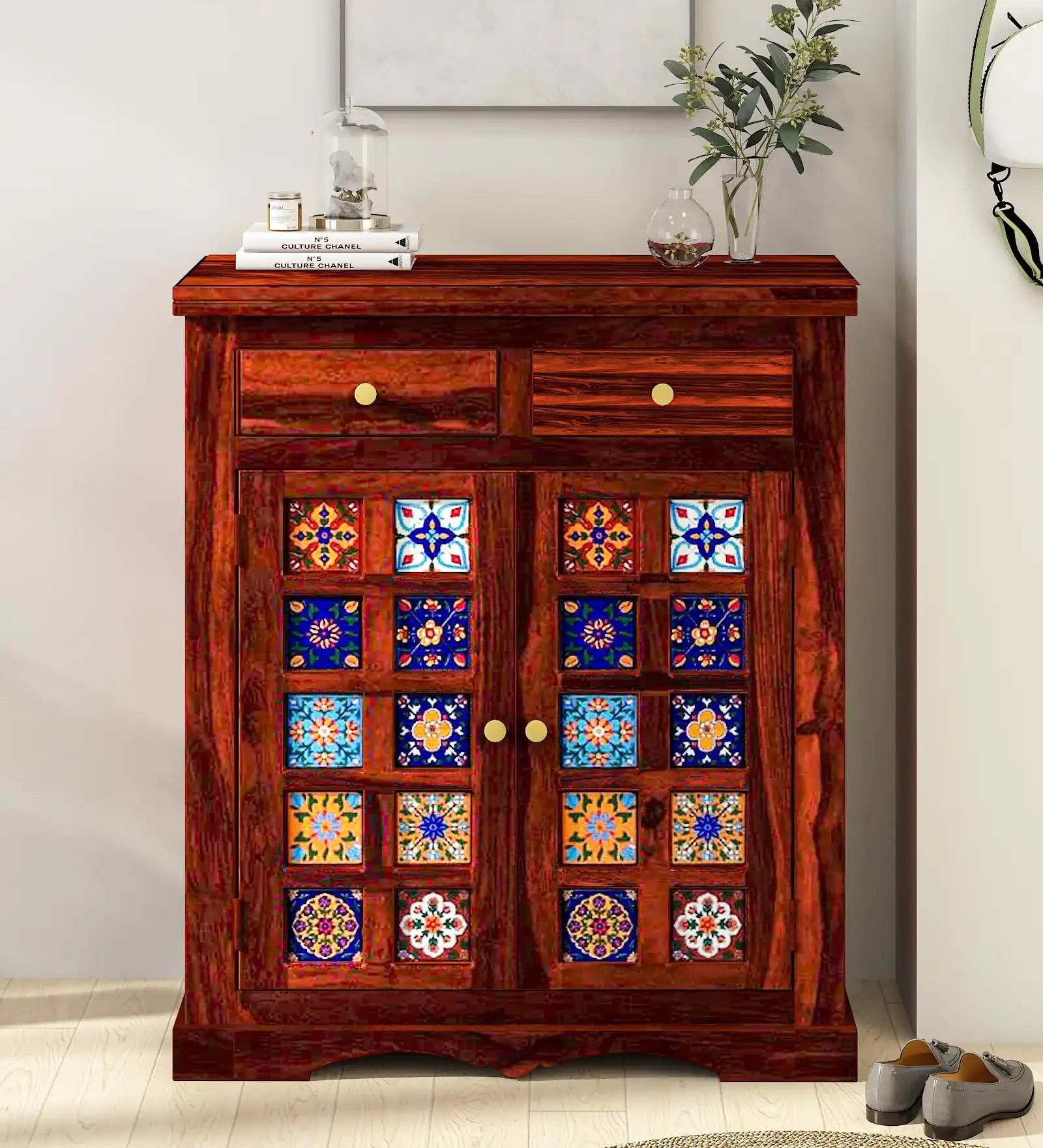 Handcrafted Anamika sheesham wood shoe storage cabinet design