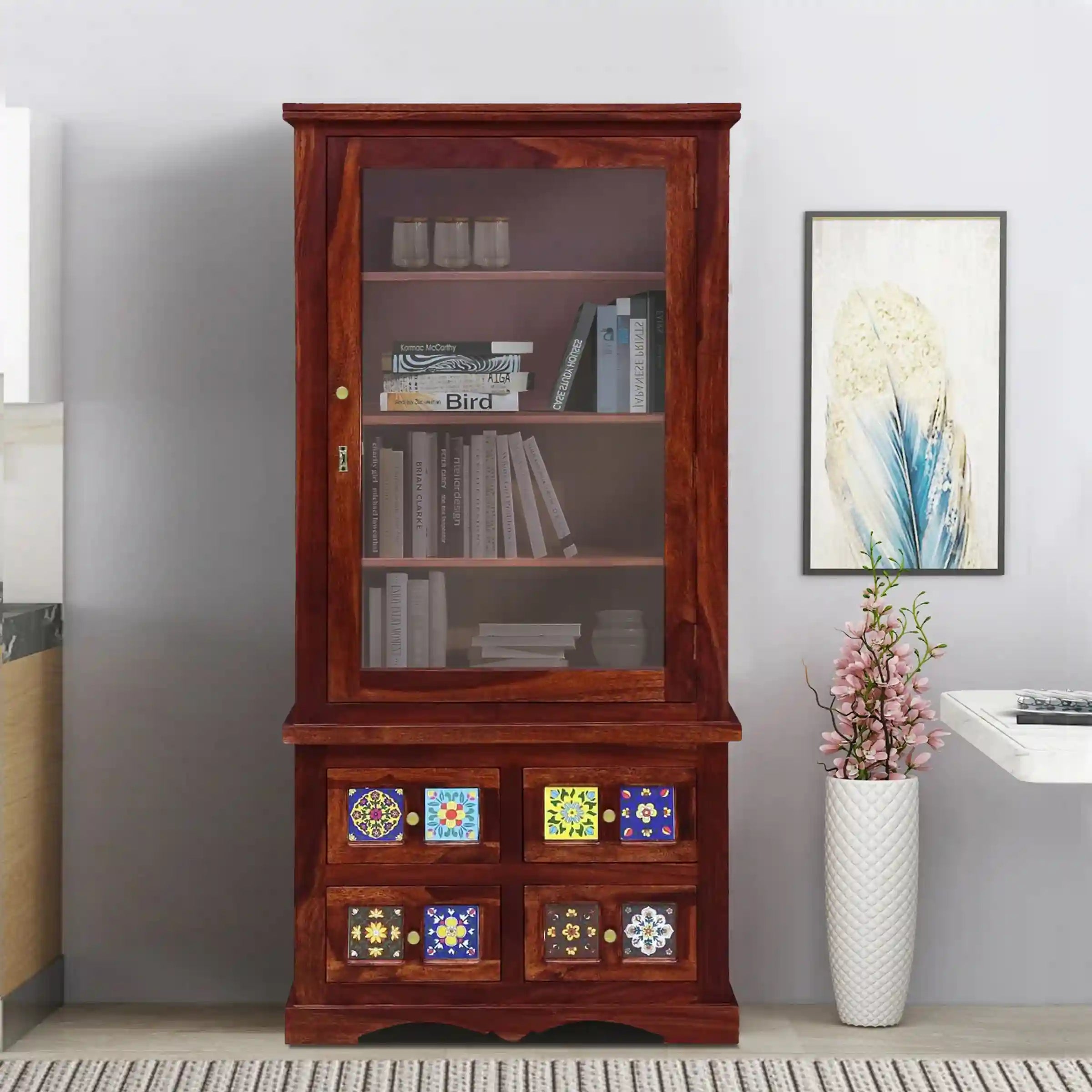 Handcrafted contemporary sheesham wood bookshelf solid wood design