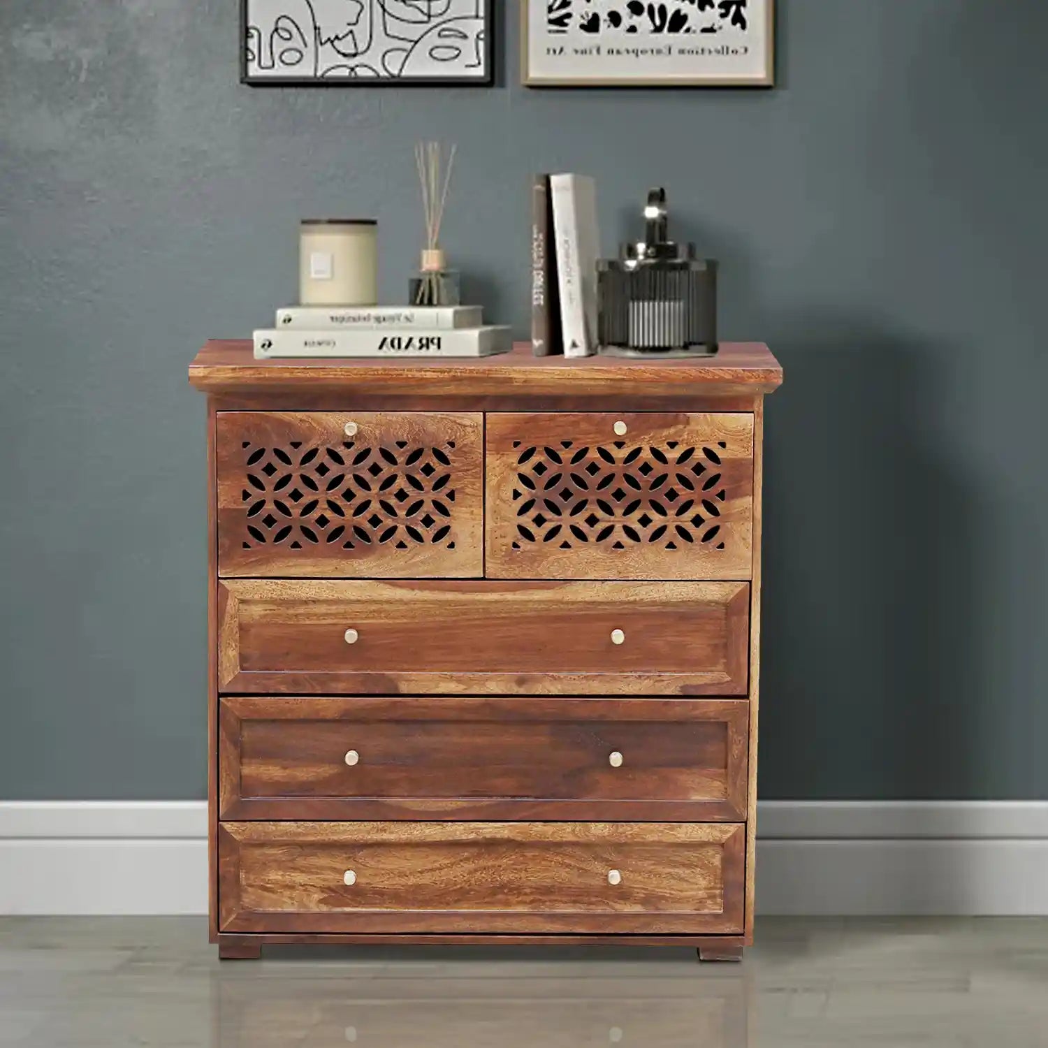 Handcrafted Penza wooden drawer cabinet solid sheesham furniture