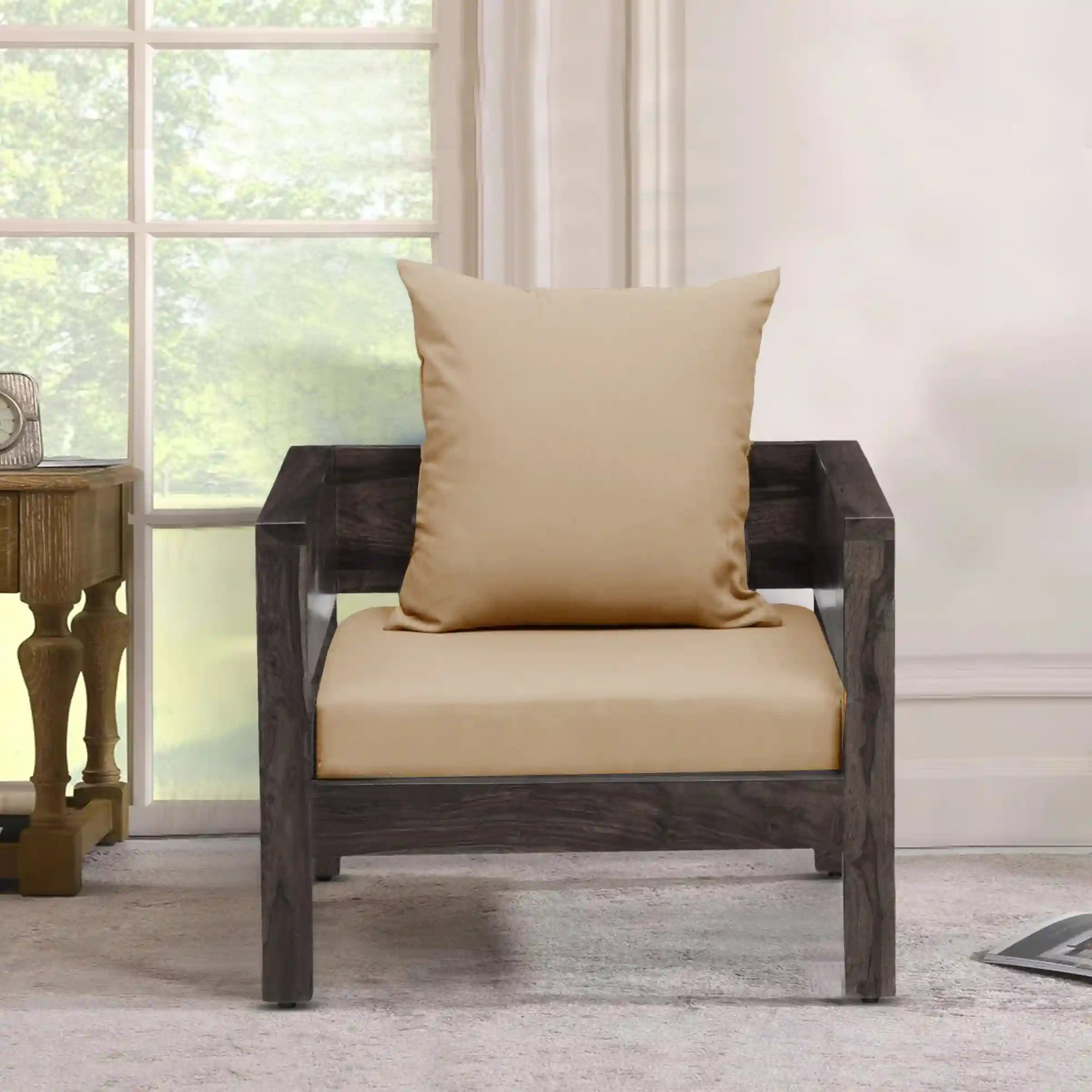 handcrafted sheesham wood sofa chair single seater traditional design
