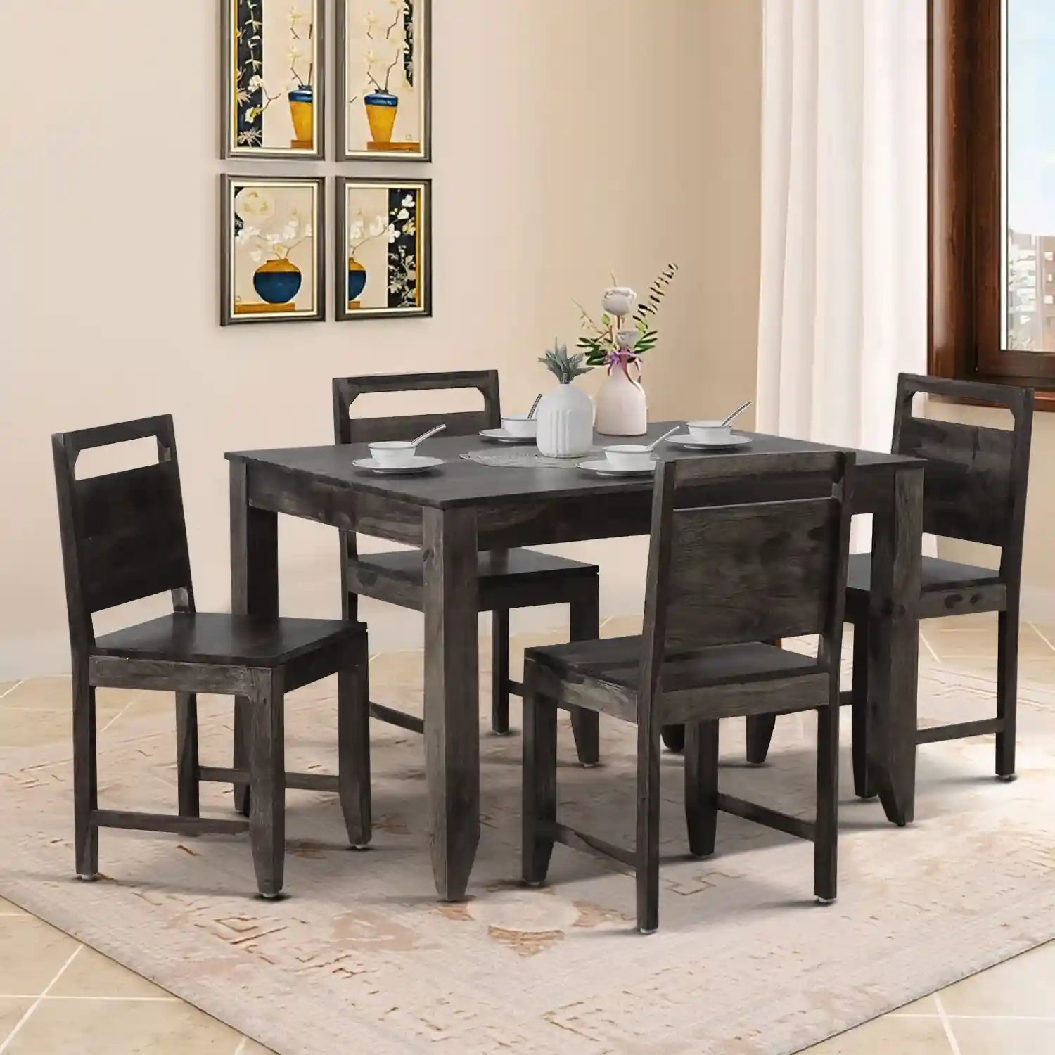 Hari dining table four seater solid wood best quality furniture India