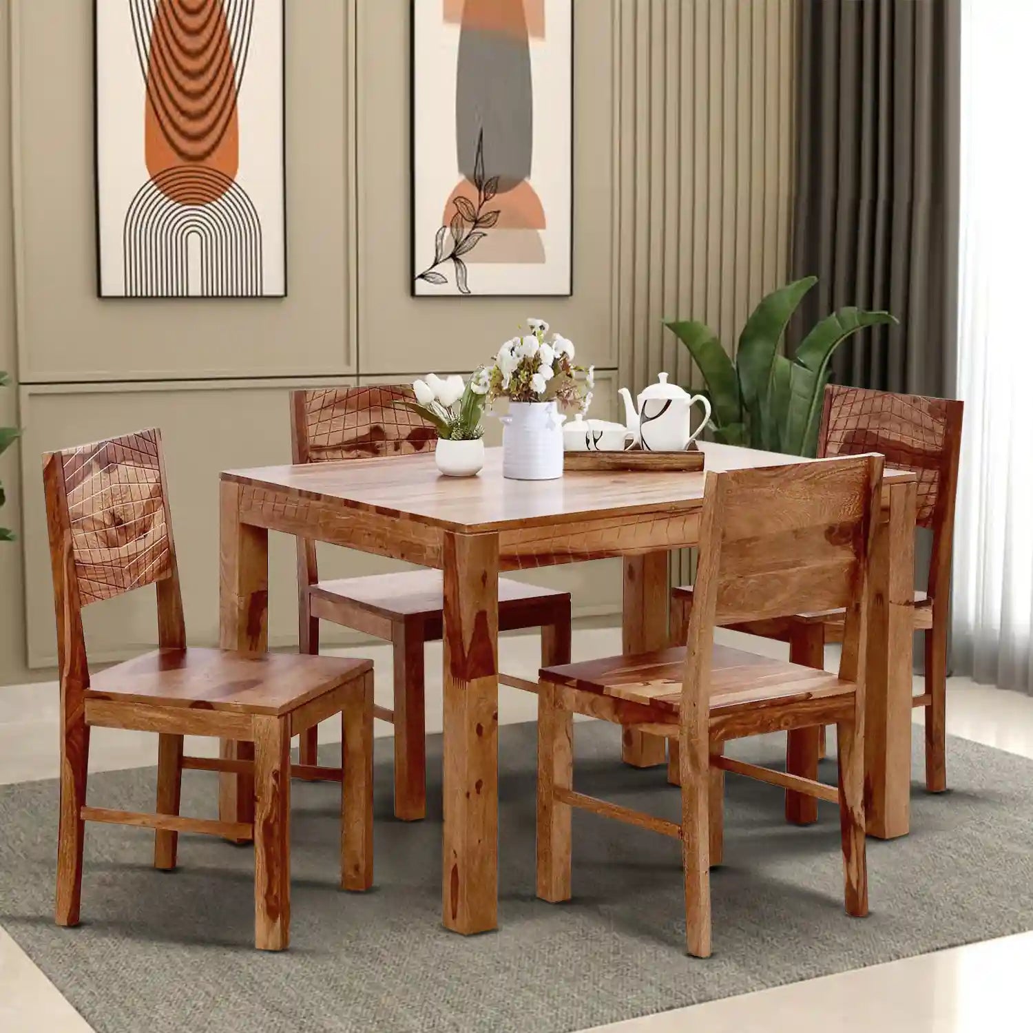 Harmonia handcrafted solid wood four seater dining table strong durable furniture