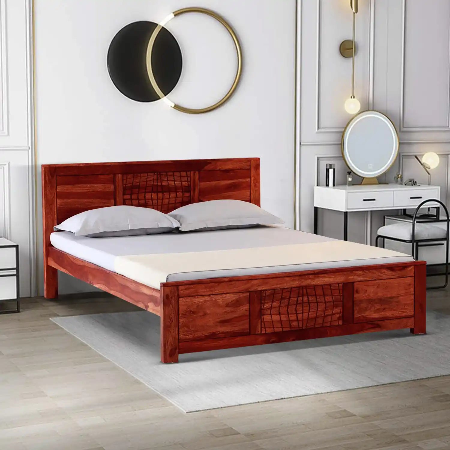 harmonia solid wood contemporary queen size bed without storage modern indian style bedroom furniture
