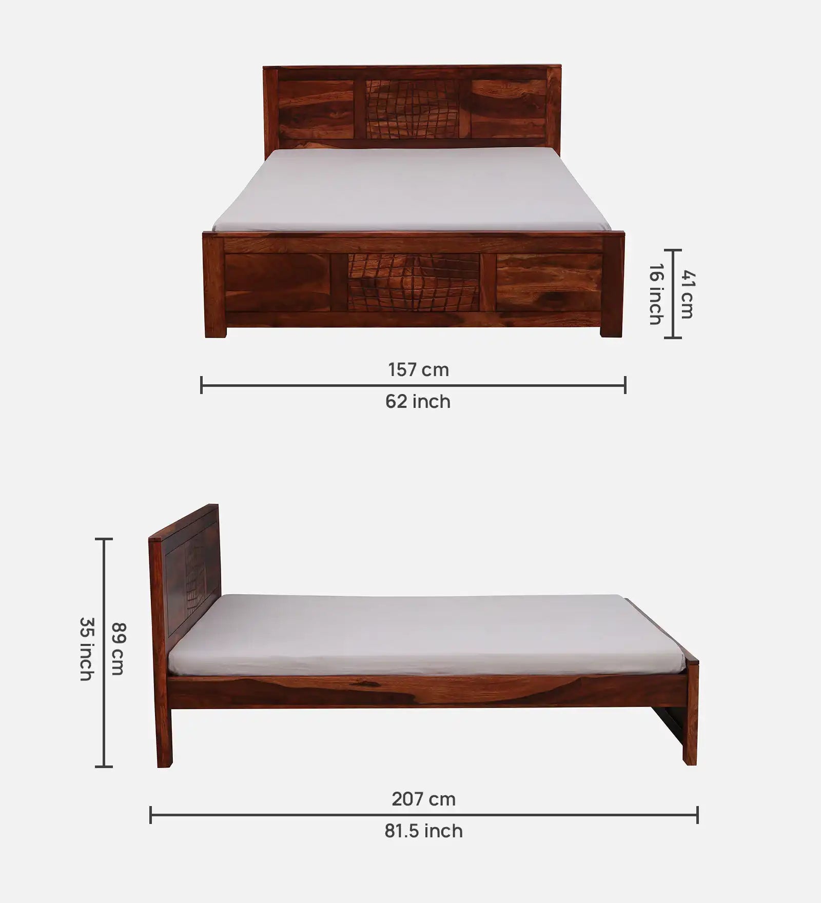 harmonia solid wood queen size bed without storage strong frame durable build quality
