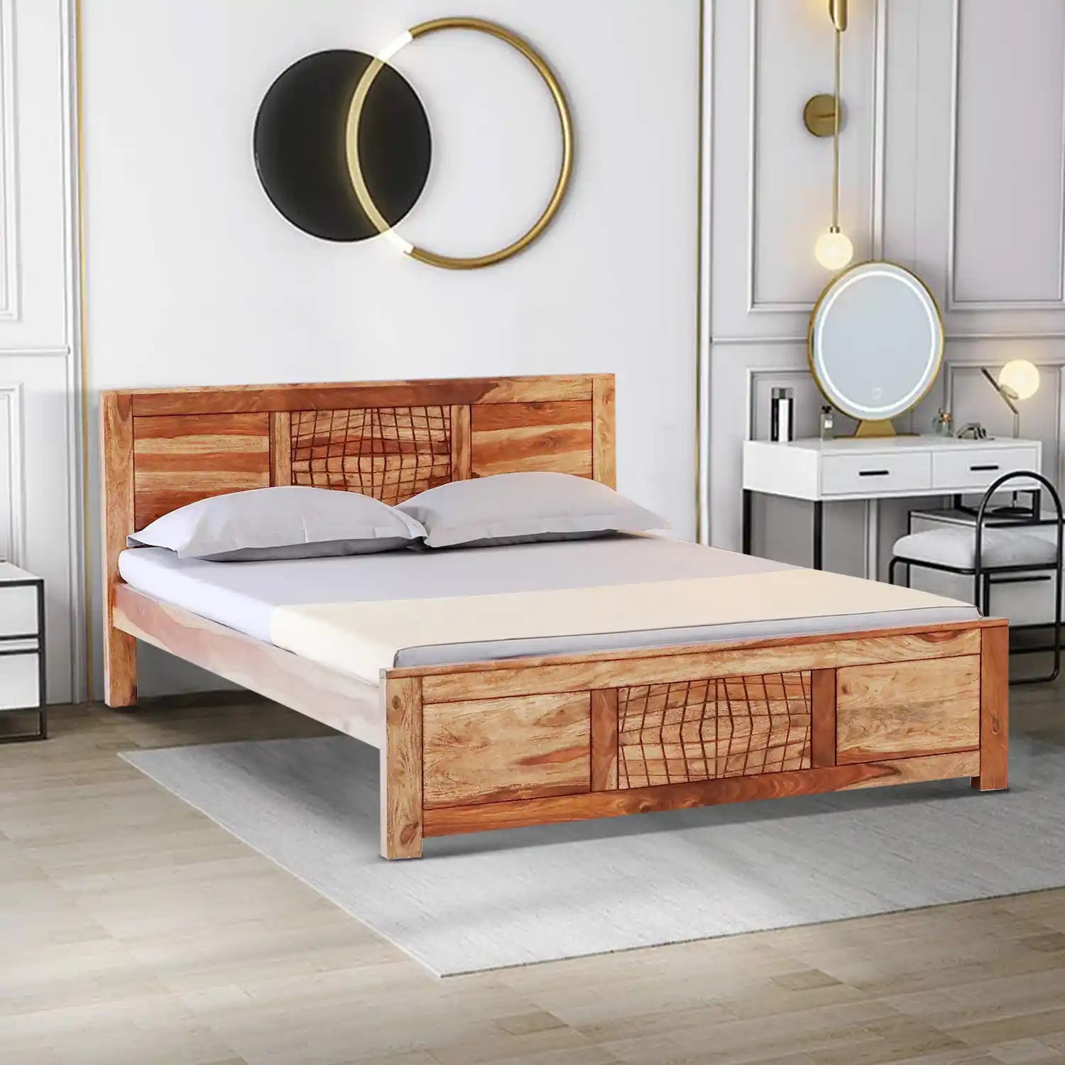 harmonia queen size solid wood bed without storage top view clean wooden finish