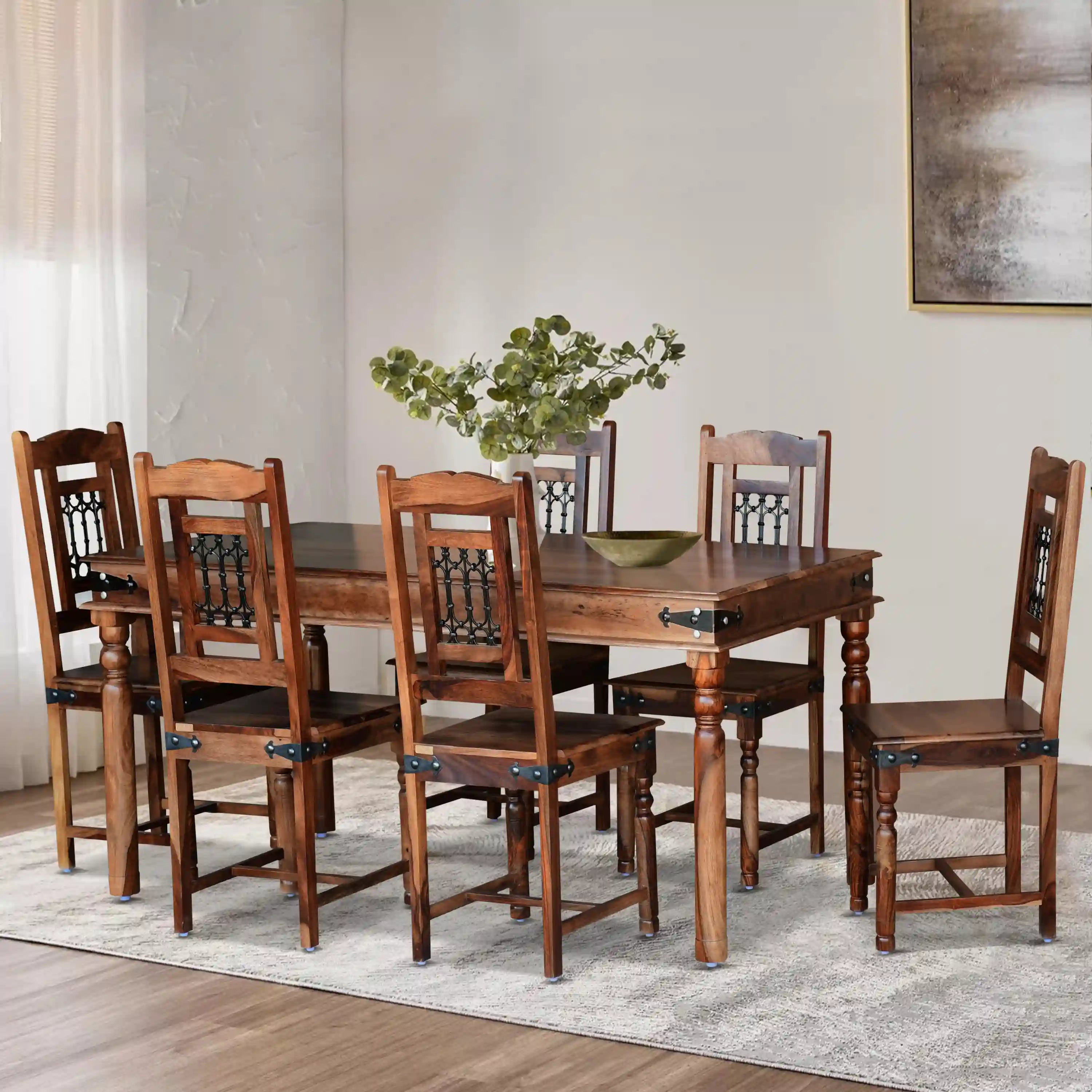 Haveli sheesham wood six-seater dining table set premium solid wood furniture for modern Indian homes