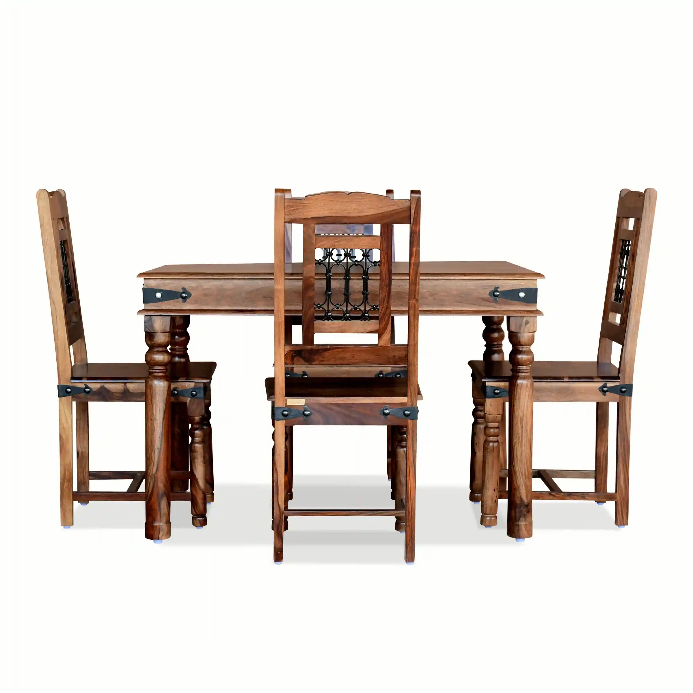 Haveli solid wood four seater dining table set with chairs durable stylish furniture