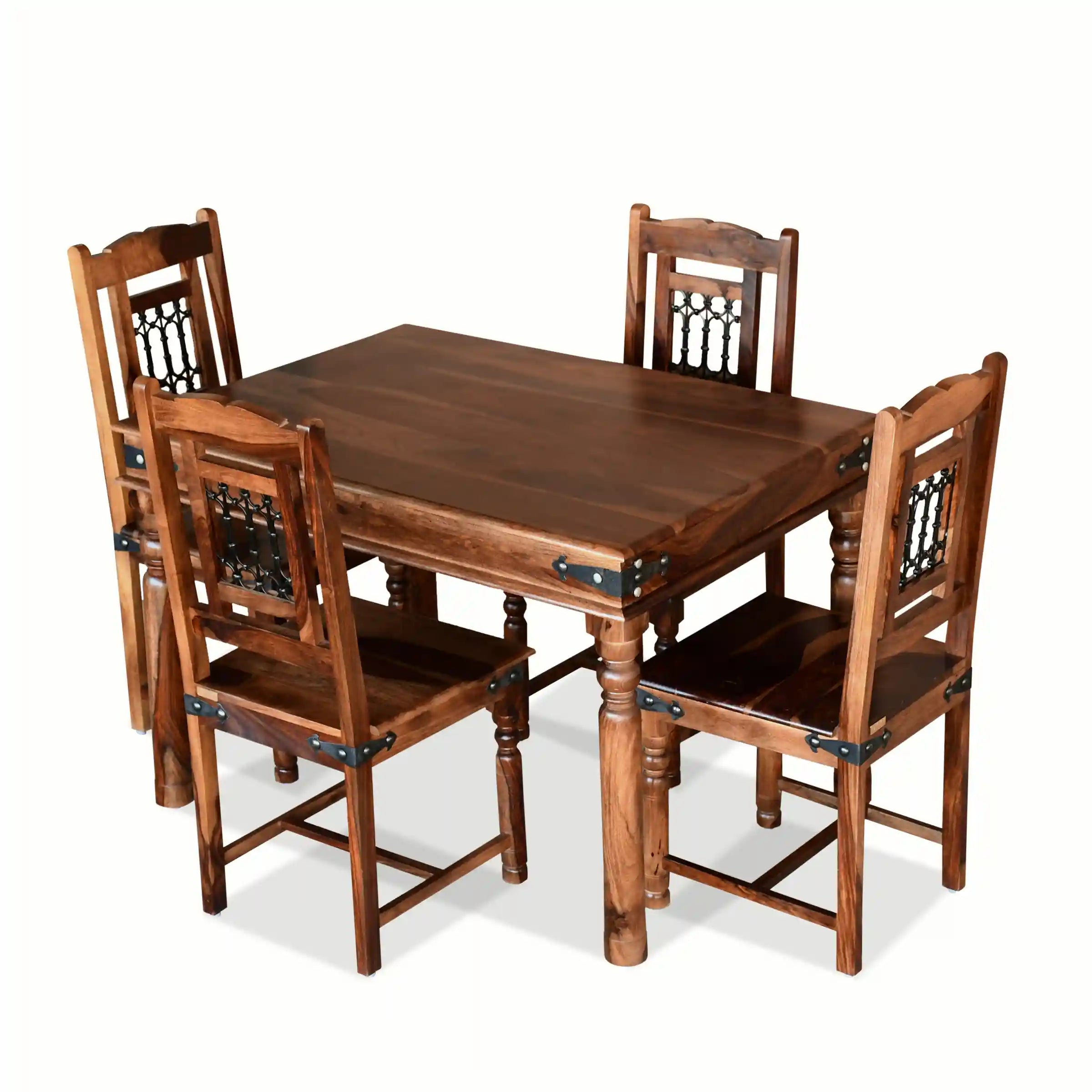 Haveli solid wood four seater dining table set premium wooden furniture India