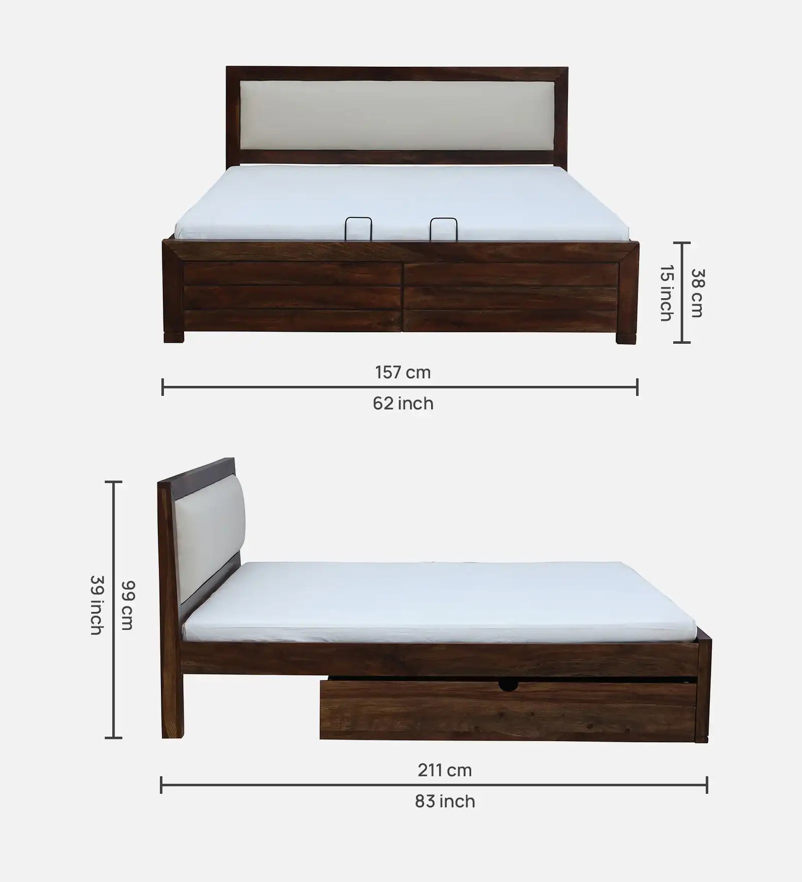 heavy duty sheesham wood drawer storage bed king size strong wooden bed india