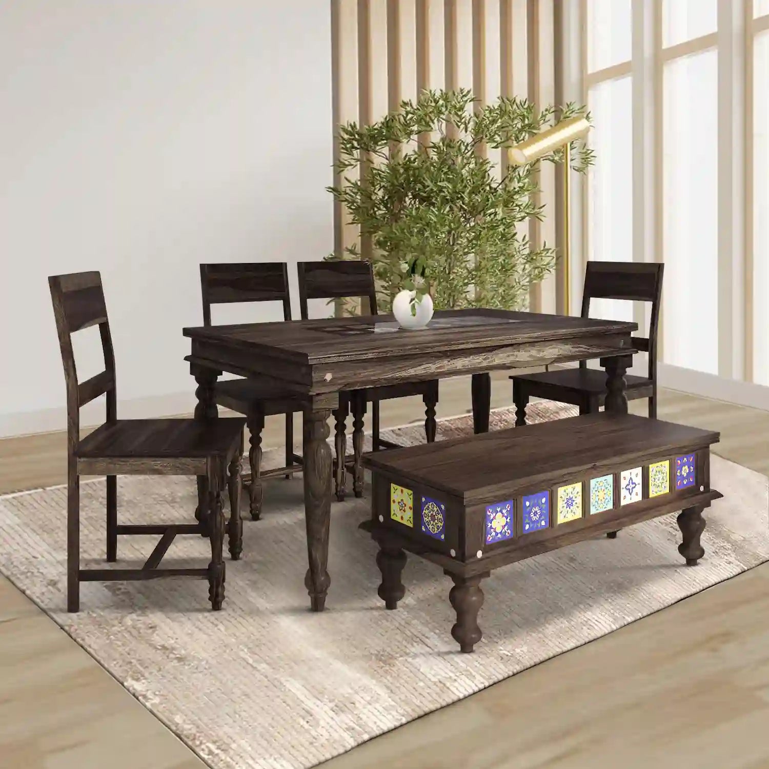 Indian rosewood six-seater dining set Anamika comfortable family furniture