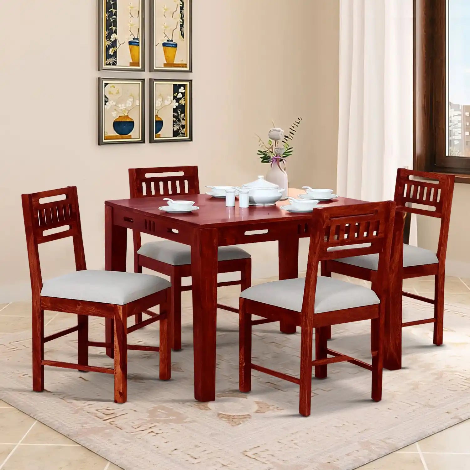Jenine compact four seater dining table set solid wood ideal for small dining space