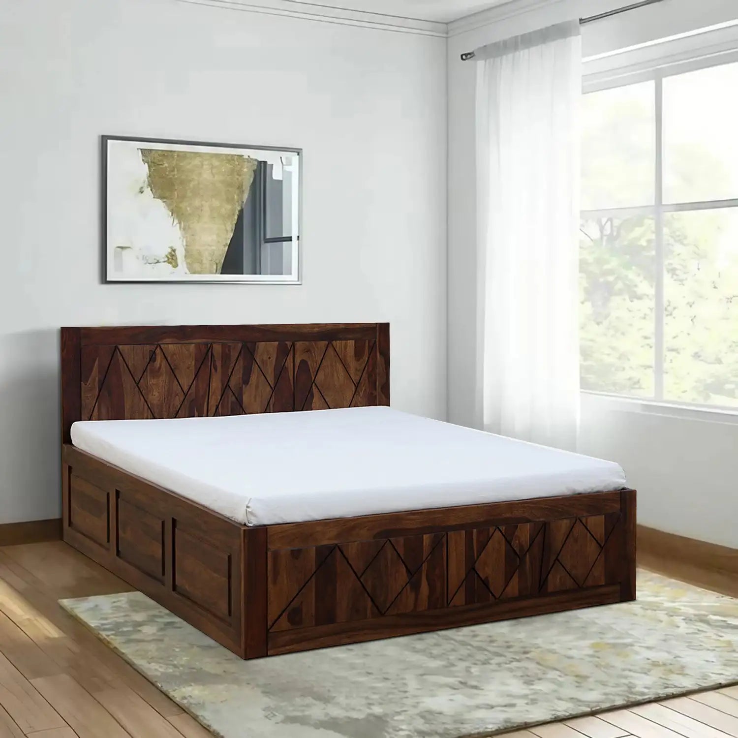 Jumo solid wood queen bed box storage heavy duty frame