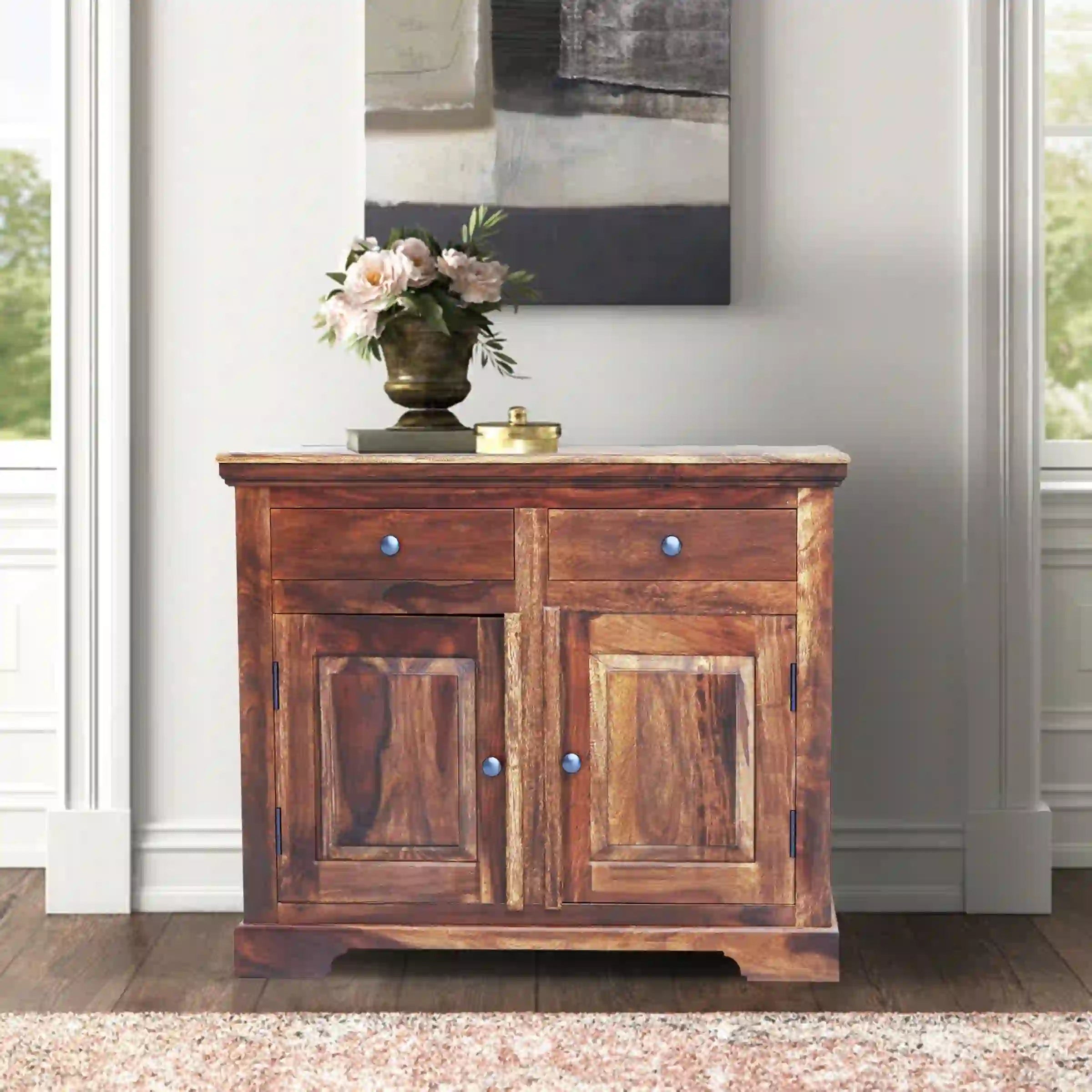 Kanishka decor console cabinet sheesham wood compact storage unit interior