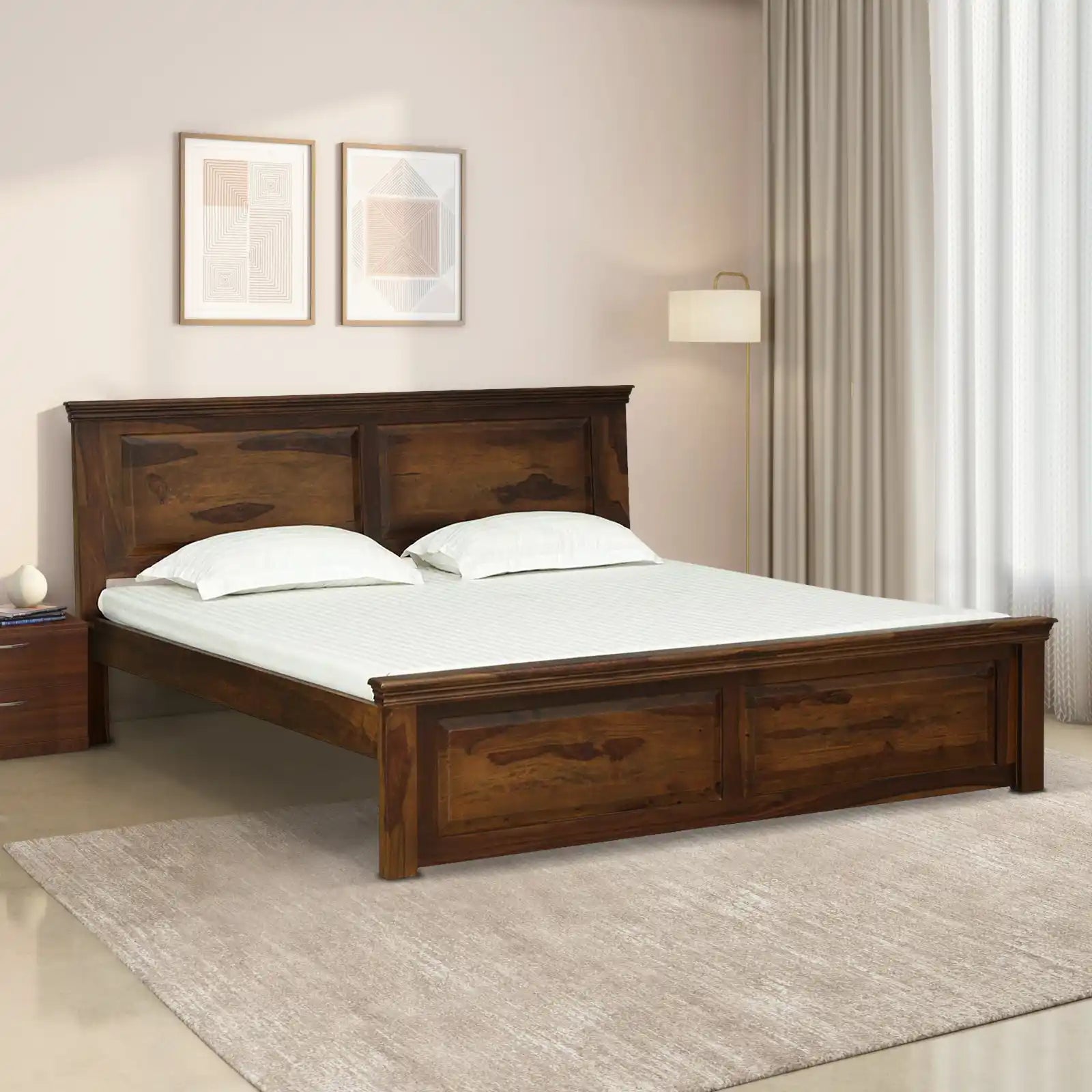 kanishka modern solid wood bed front view premium sheesham wood design king queen size