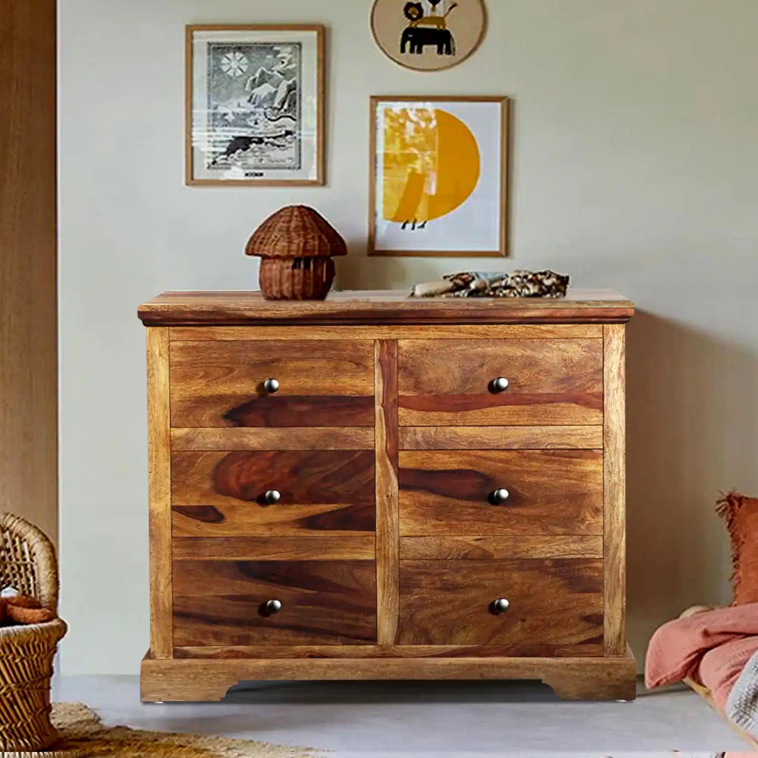 Kanishka modern wooden chest of drawers with multiple storage drawers
